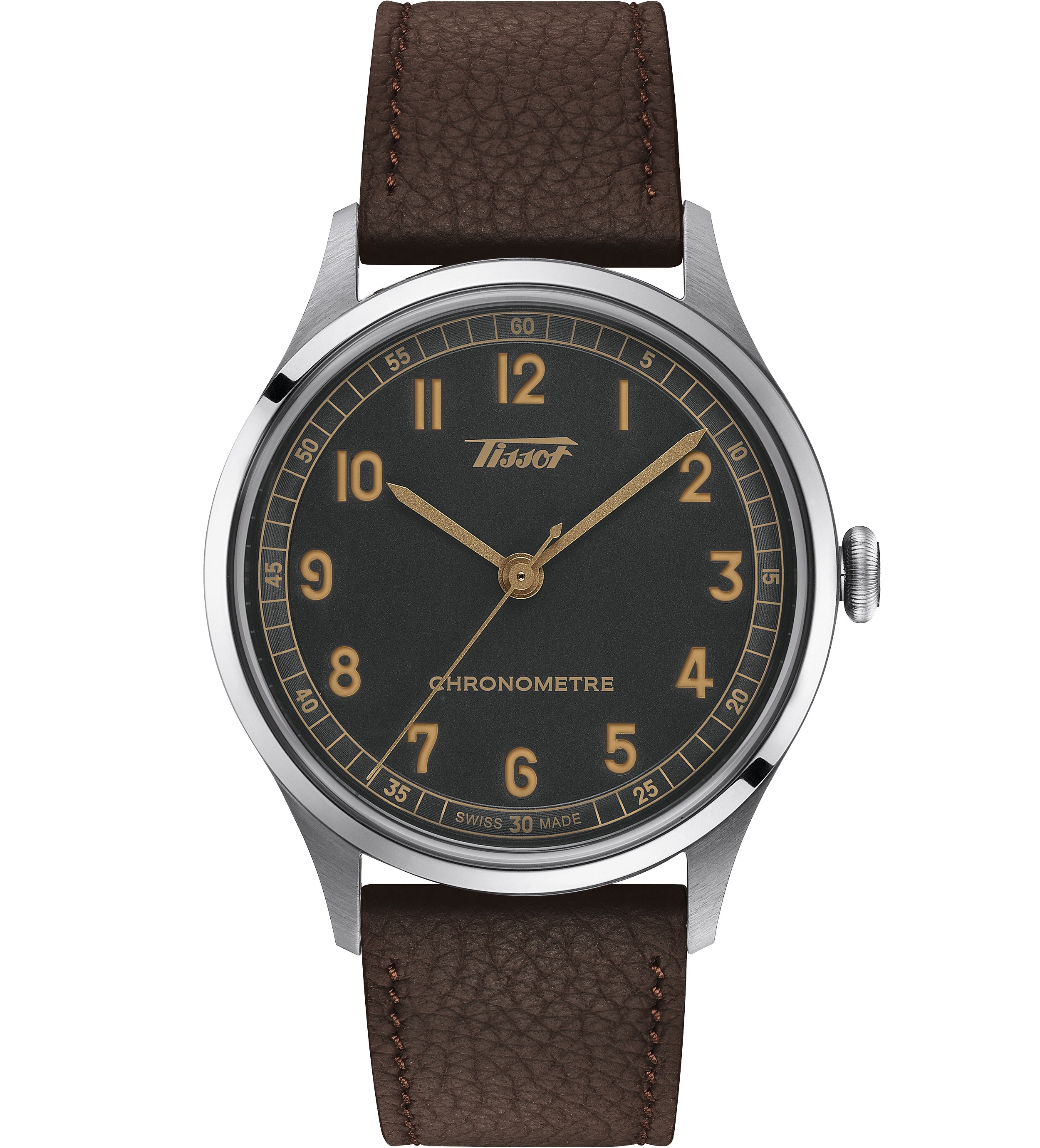 TISSOT Heritage Telemeter 1938 Automatic COSC Anthracite Dial 39mm Silver Stainless Steel Brown Leather Strap T142.464.16.062.00 - 