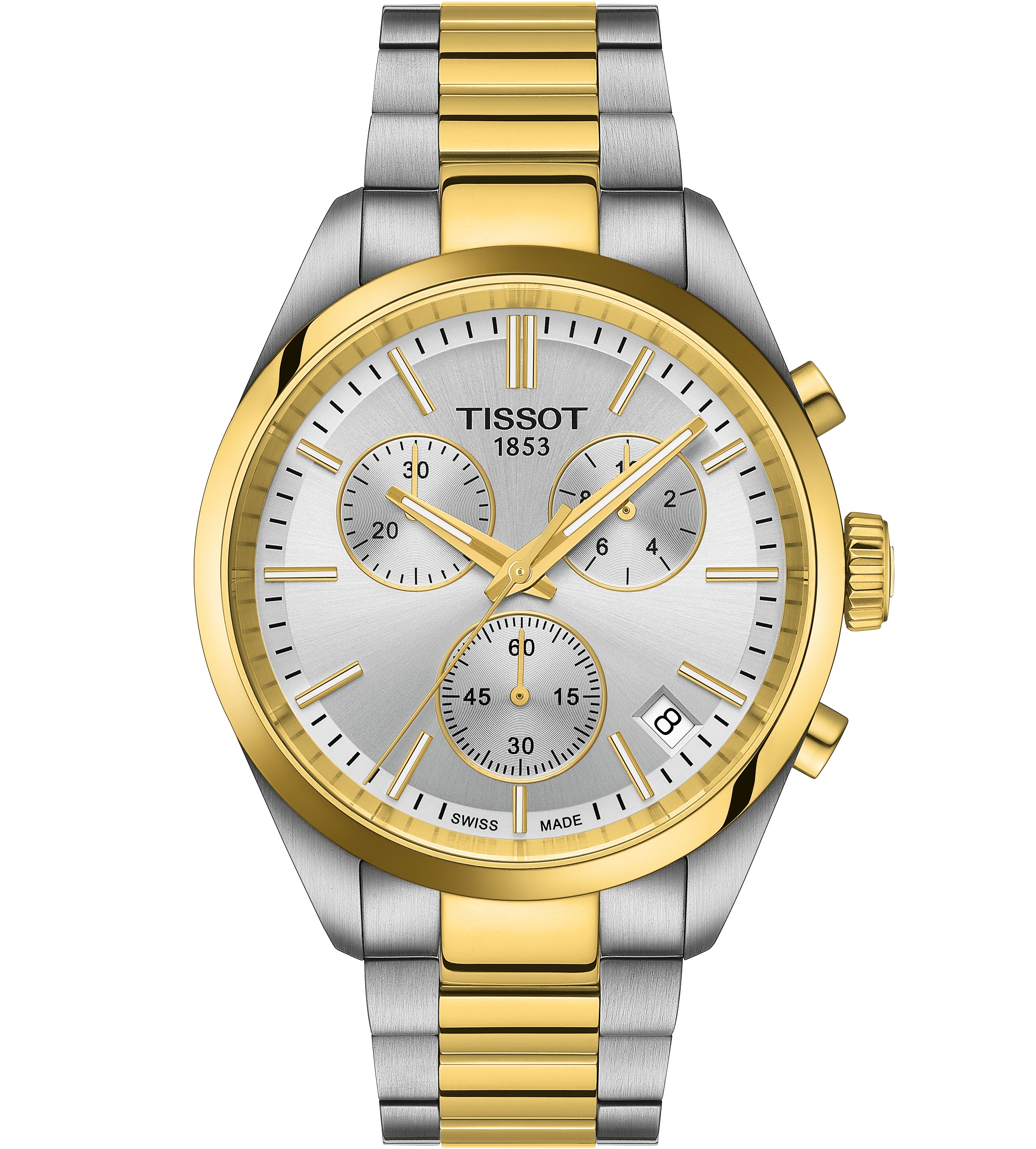 TISSOT PR 100 Chronograph Silver Dial 40mm Two Tone Gold Stainless Steel Bracelet T150.417.22.031.00 - 