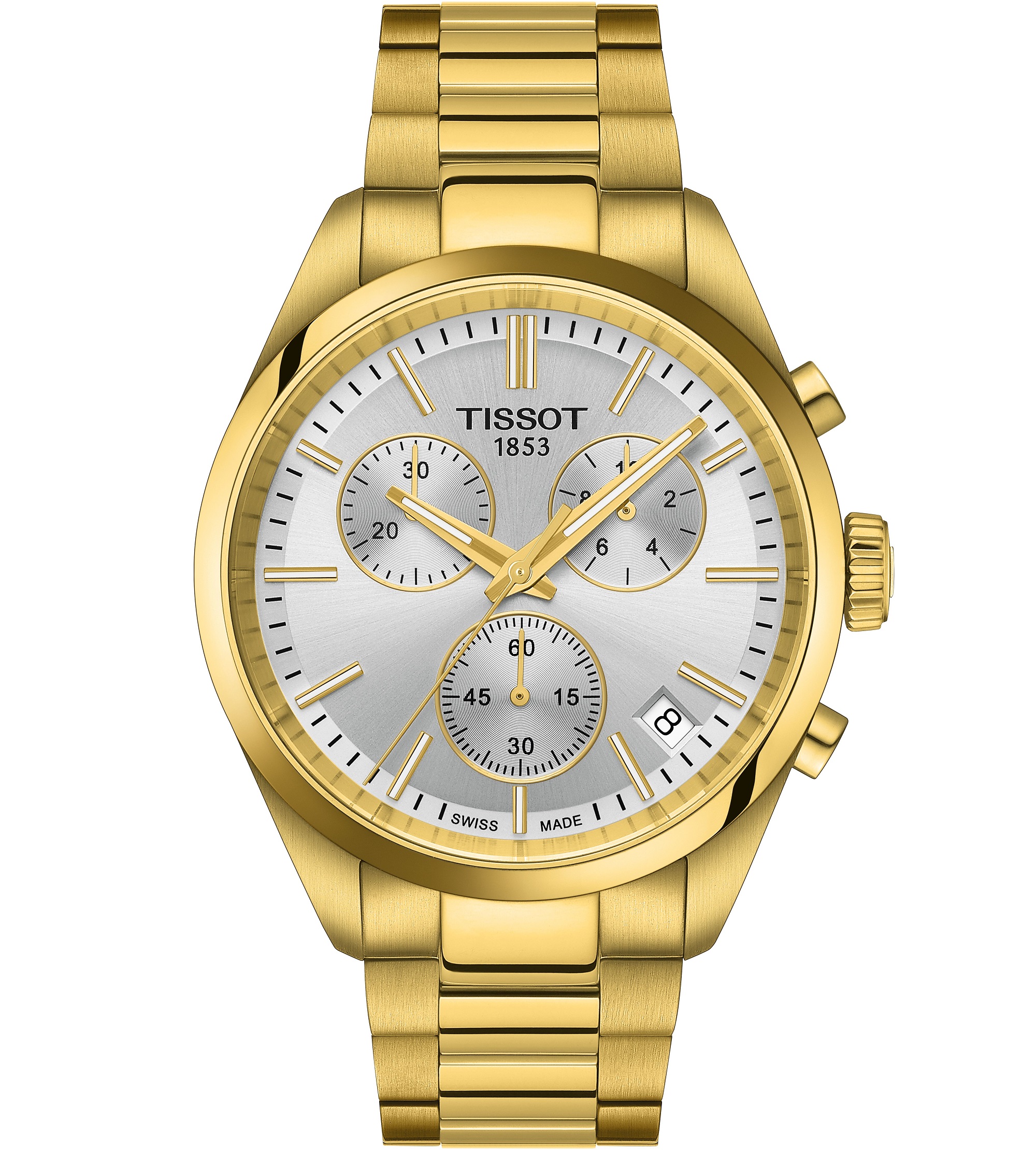 TISSOT PR 100 Chronograph Silver Dial 40mm Gold Stainless Steel Bracelet T150.417.33.031.00 - 