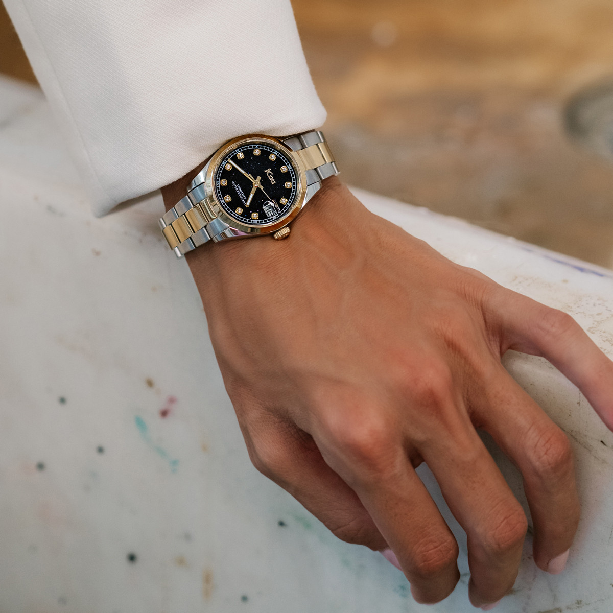 JCOU Serenity Blue Dial with Crystals 32mm Two Tone Gold Stainless Steel Bracelet JU19068-5 - 2