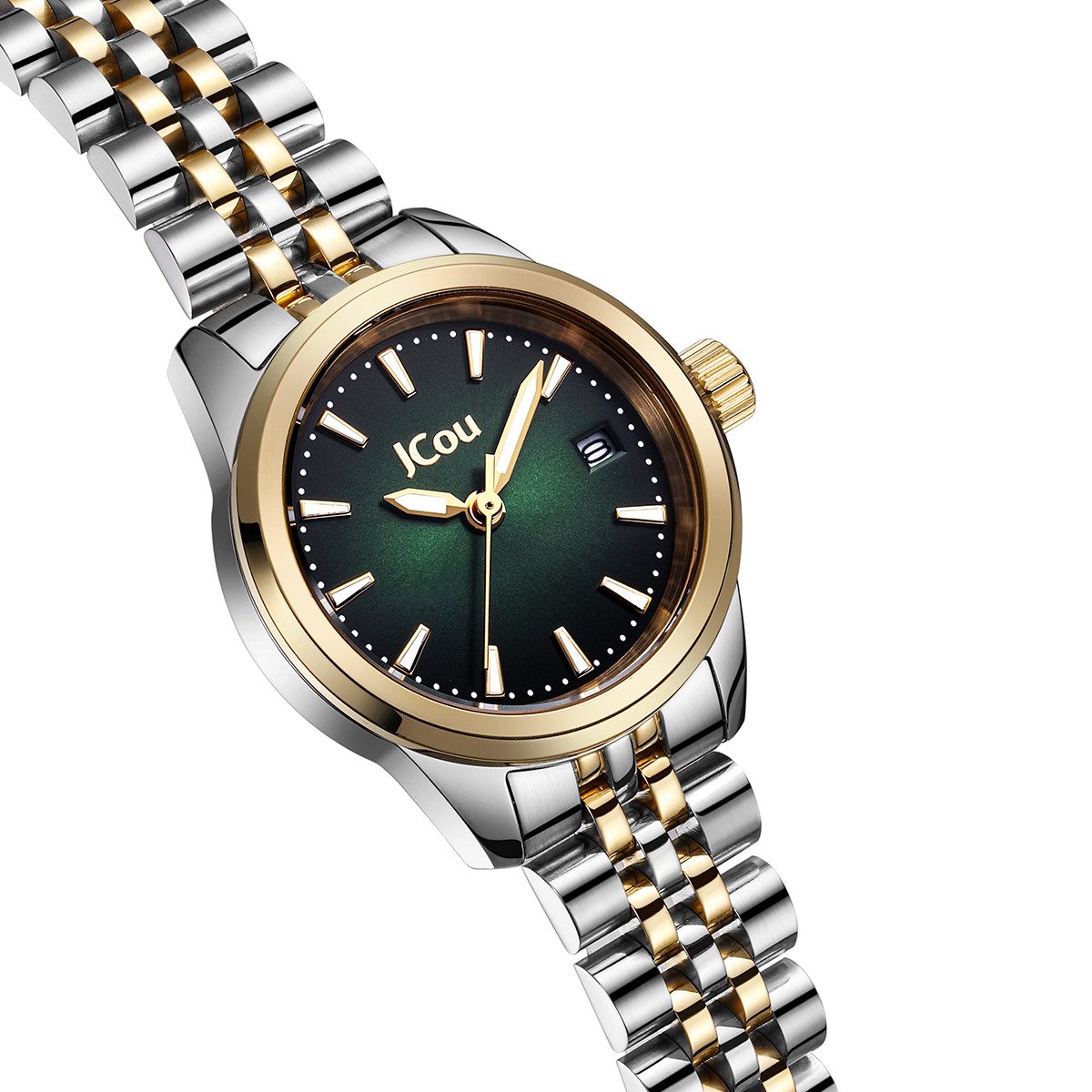 JCOU Calisti Green Sunrise Dial 25mm Two Tone Gold Stainless Steel Bracelet JU19079-3 - 4