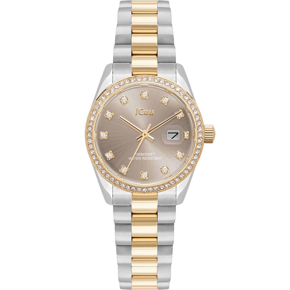 JCOU Iris Crystals Brown Sunrise Dial 29mm Two Tone Gold Stainless Steel Bracelet JU19082-3 - 