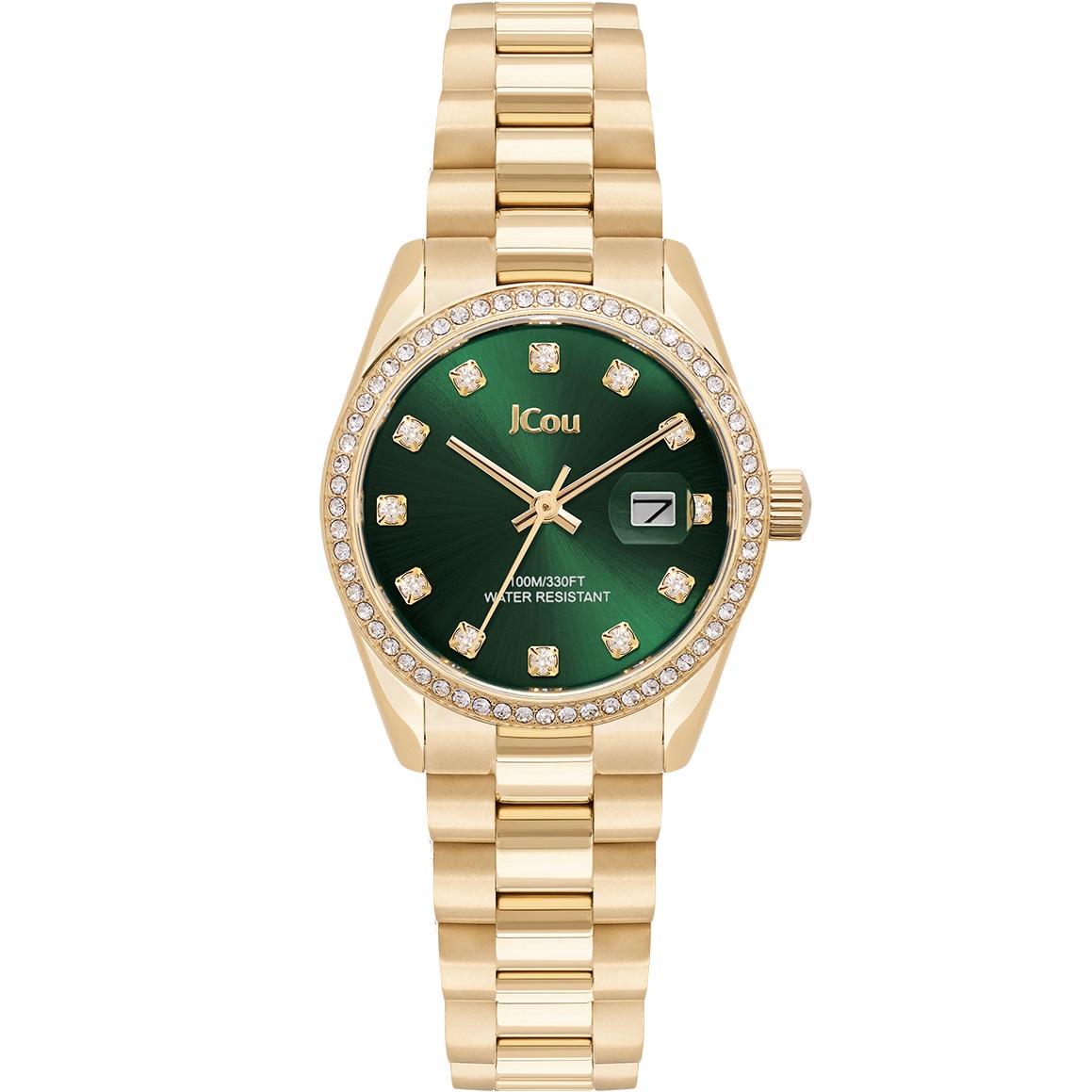 JCOU Iris Crystals Green Sunrise Dial 29mm Gold Stainless Steel Bracelet JU19082-5 - 