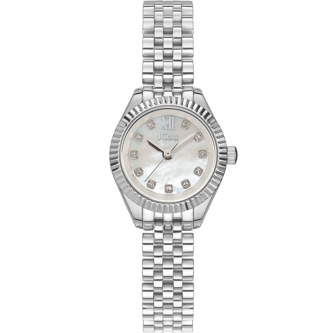JCOU Eden White Pearl Dial with Crystals 23mm Silver Stainless Steel Bracelet JU19083-1 - 