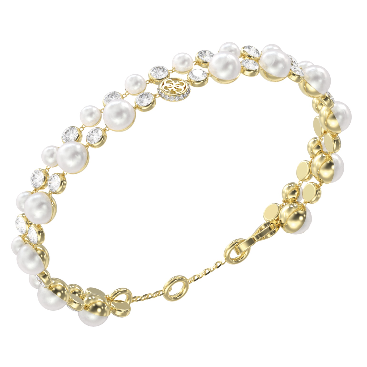BRACELET Tiny Pearly GUESS Jewellery Gold-Plated Stainless Steel with Zircon Stones and Pearls JUBB05577JWYGL - 