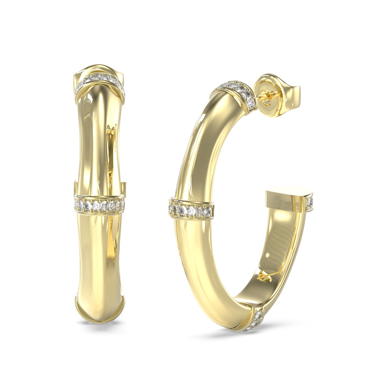 ΣΚΟΥΛΑΡΙΚΙΑ Κρίκοι Bamboo GUESS Jewellery από Επιχρυσωμένο Ανοξείδωτο Ατσάλι με Πέτρες Ζιργκόν JUBE05160JWYGT/U - 1