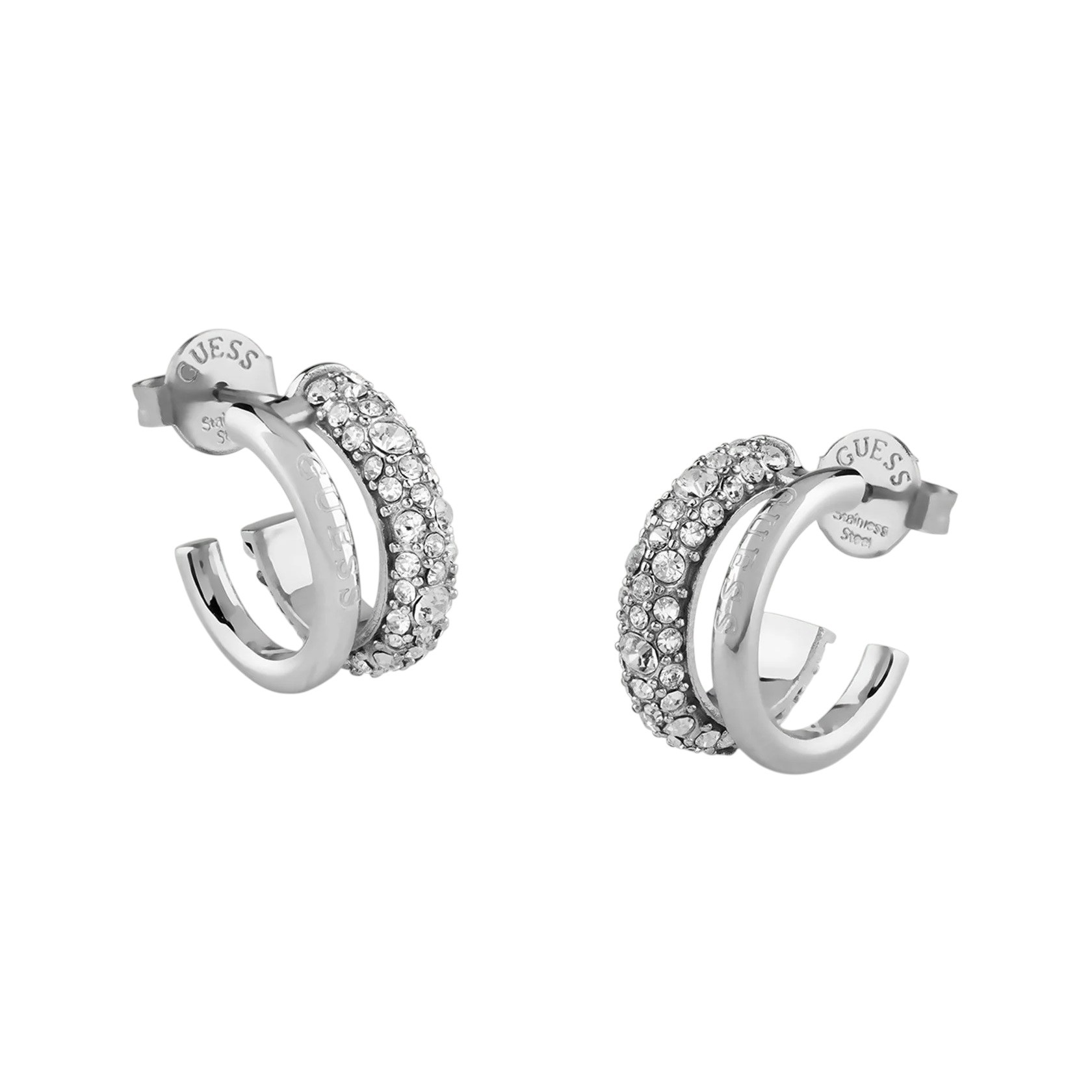 GUESS Jewellery Fabulous Me Earrings Silver Stainless Steel with Zircon Stones JUBE05197JWRHT/U - 2