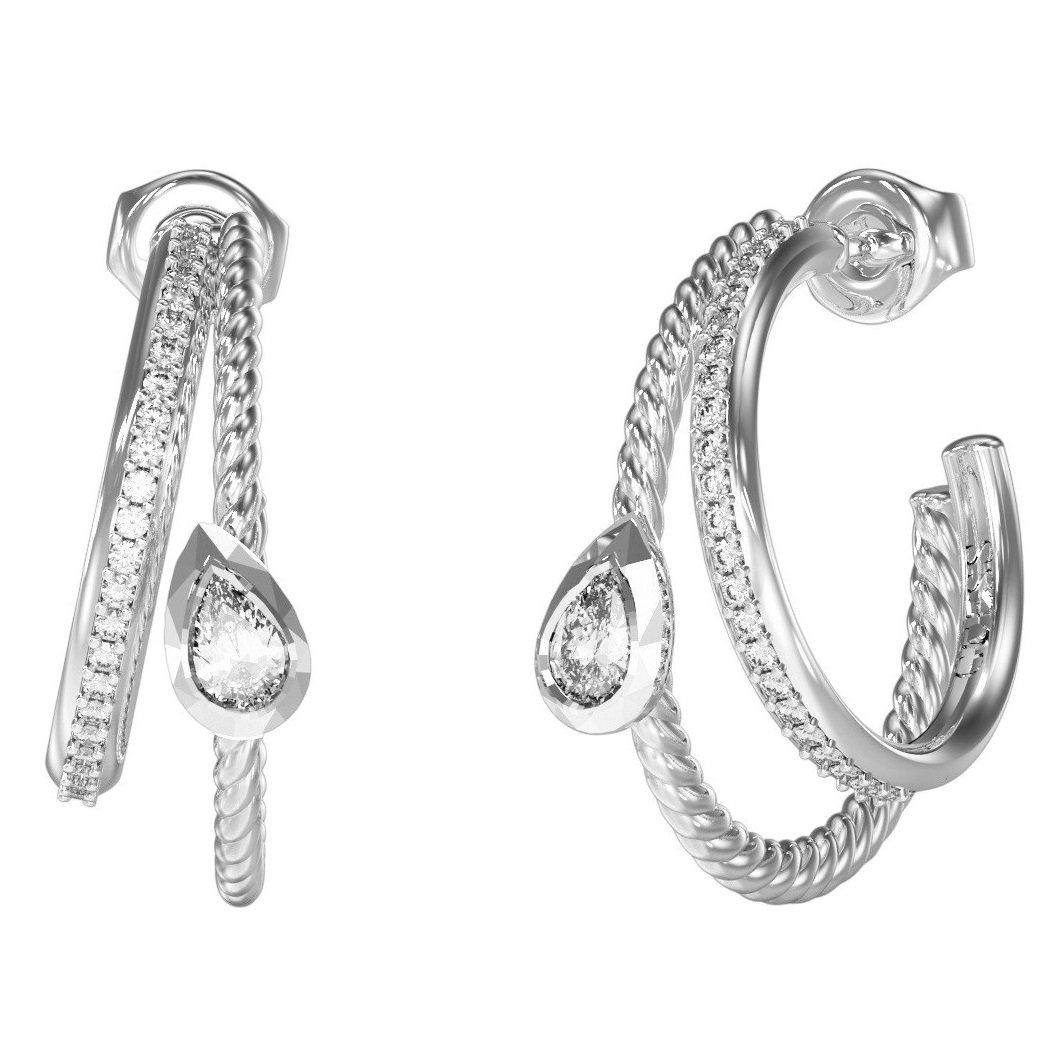 ΣΚΟΥΛΑΡΙΚΙΑ Κρίκοι 4G Light GUESS Jewellery από Ανοξείδωτο Ατσάλι με Πέτρες Ζιργκόν JUBE05244JWRHT/U - 