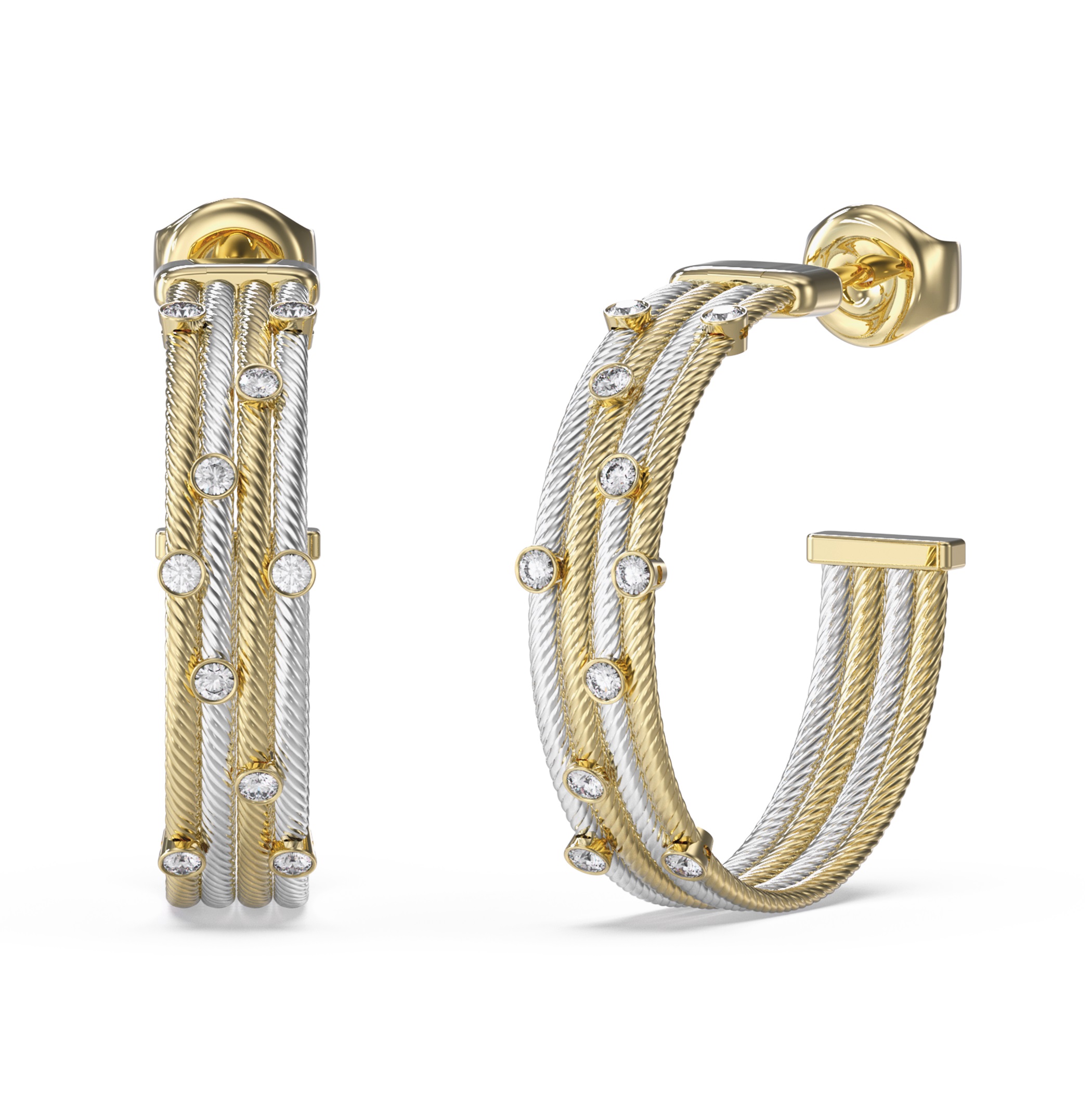 GUESS Jewellery Kalybe Hoop Earrings Gold Plated and Platimun-Plated Stainless Steel with Zircon Stones JUBE05386JWYGRHT/U - 1
