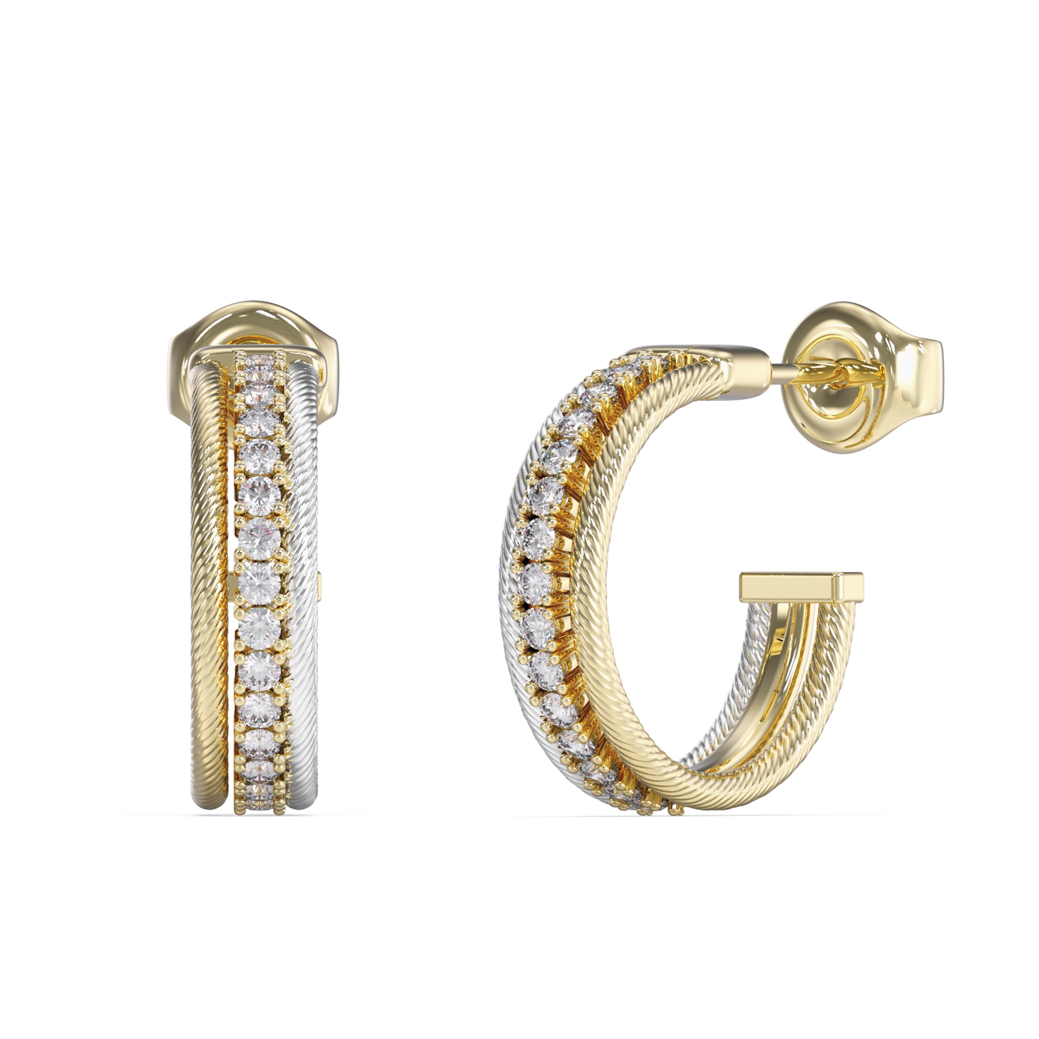 GUESS Jewellery Kalybe Hoop Earrings Gold Plated and Platimun-Plated Stainless Steel with Zircon Stones JUBE05392JWYGRHT/U - 1