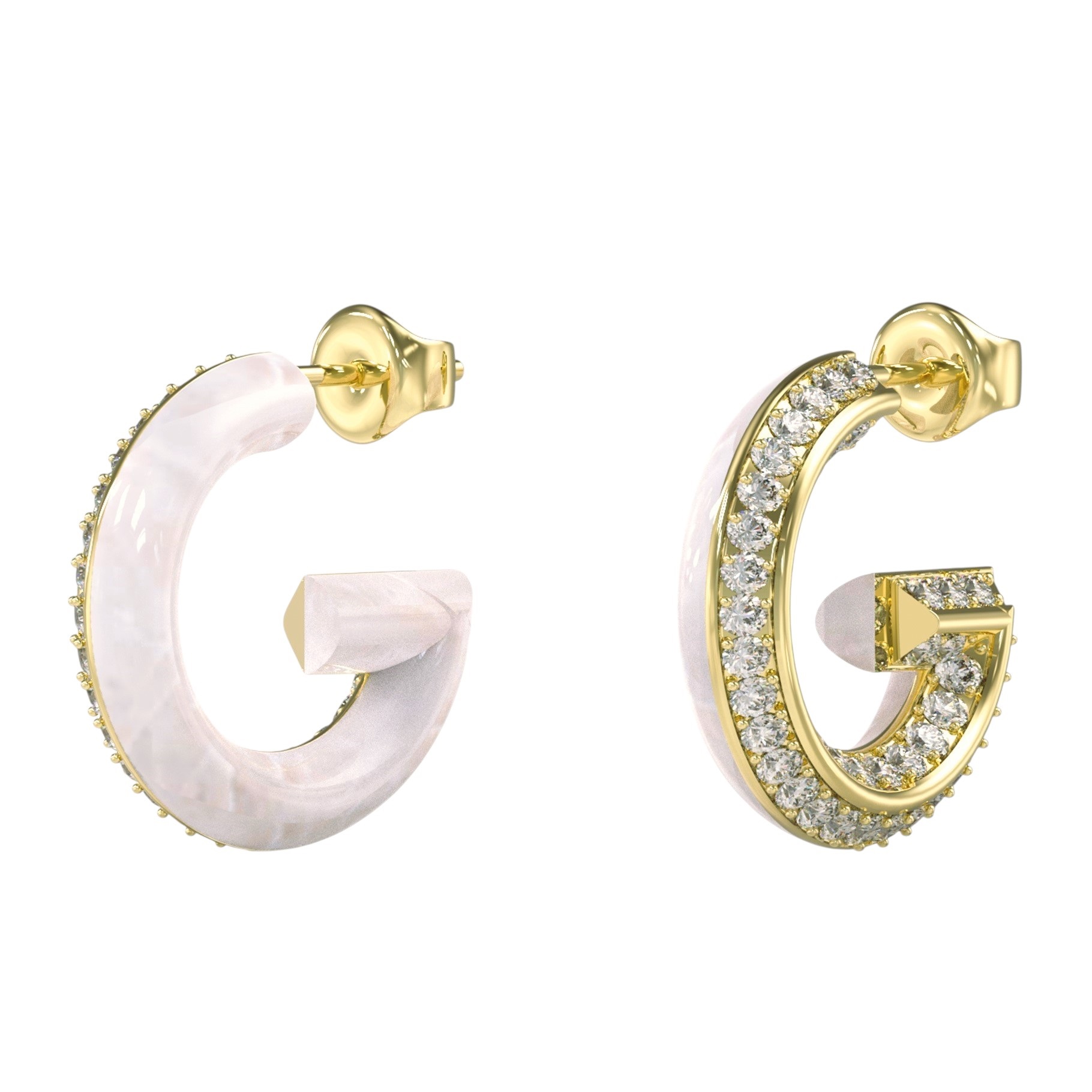 ΣΚΟΥΛΑΡΙΚΙΑ Πετράτα G Crystal GUESS Jewellery Επιχρυσωμένο Ανοξείδωτο Ατσάλι και Πέτρες Ζιργκόν JUBE05436JWYGWHT/U - 