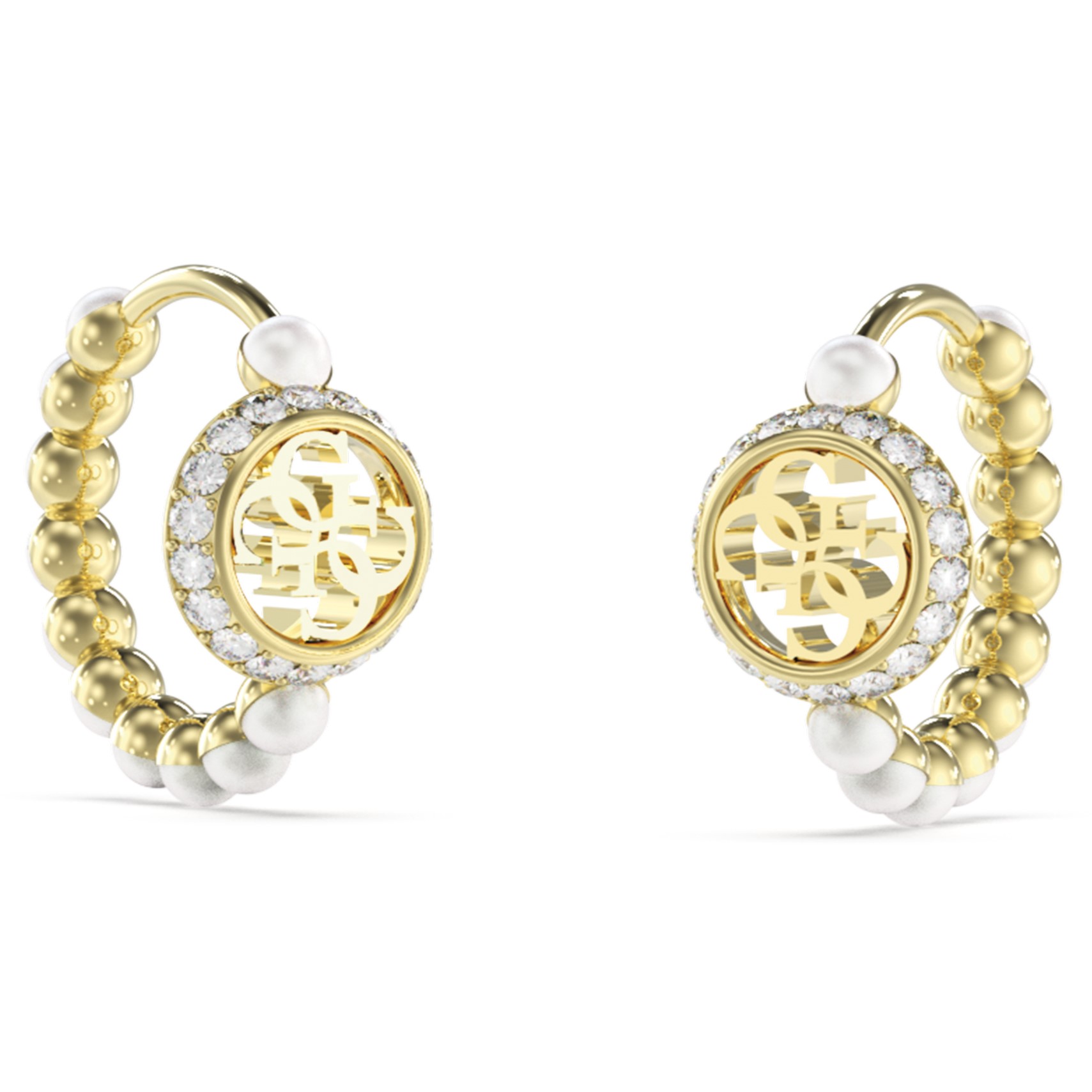 GUESS Jewellery Tiny Pearly Earrings Gold Plated Stainless Steel with Zircon Stones and Pearls JUBE05518JWYGT/U - 