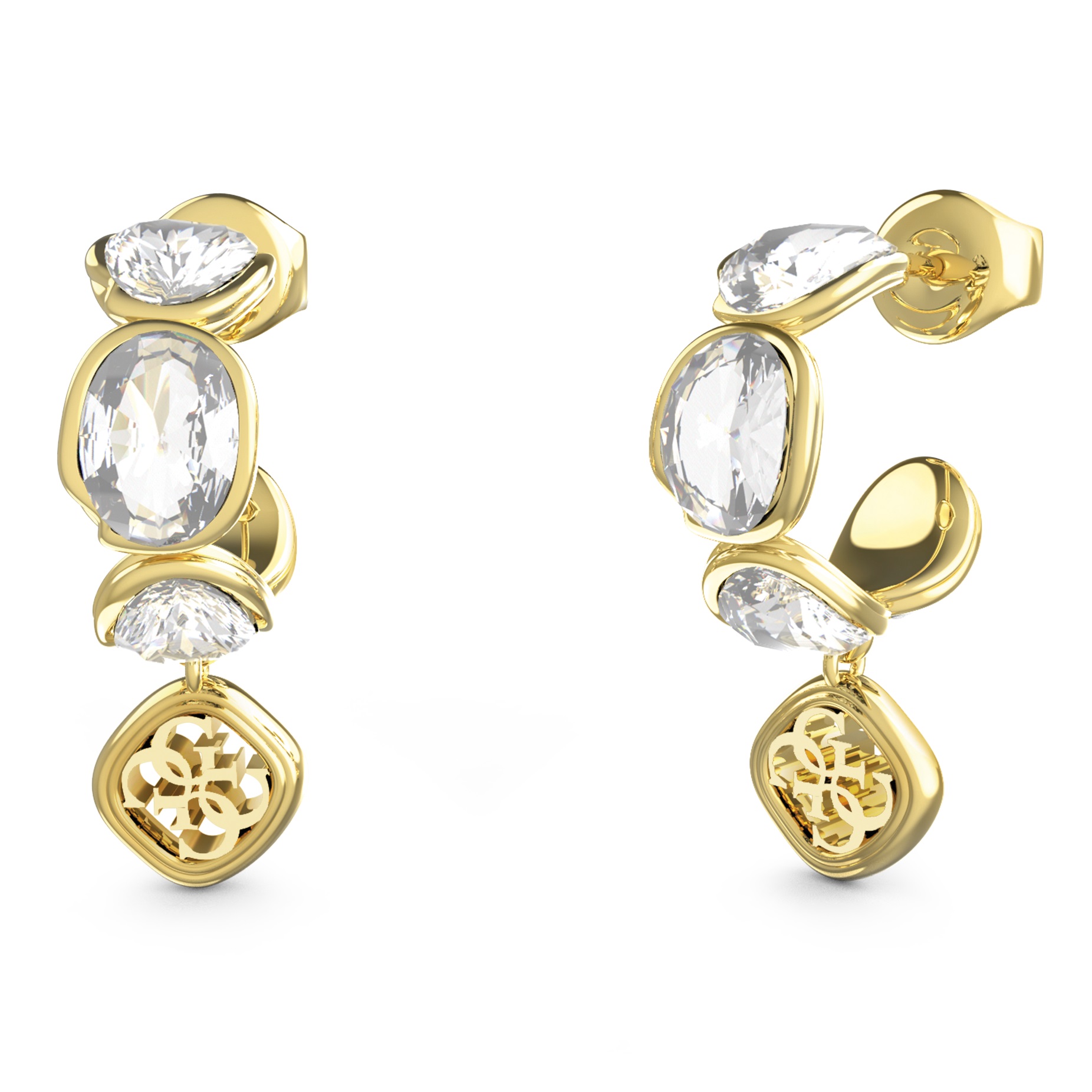 GUESS Jewellery Hoop Earrings Gold Plated Stainless Steel with Zircon Stones JUBE05571JWYGT/U - 