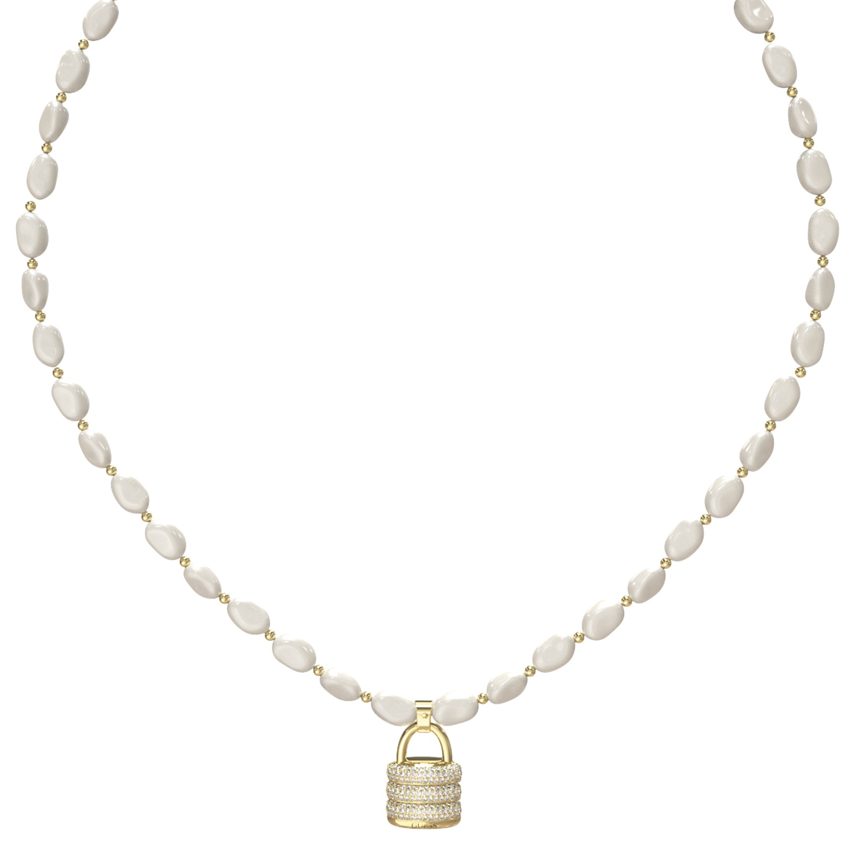 GUESS Jewellery My Secret Necklace from Gold Plated Stainless Steel with Zircon Stones and Pearls JUBN05405JWYGT/U - 