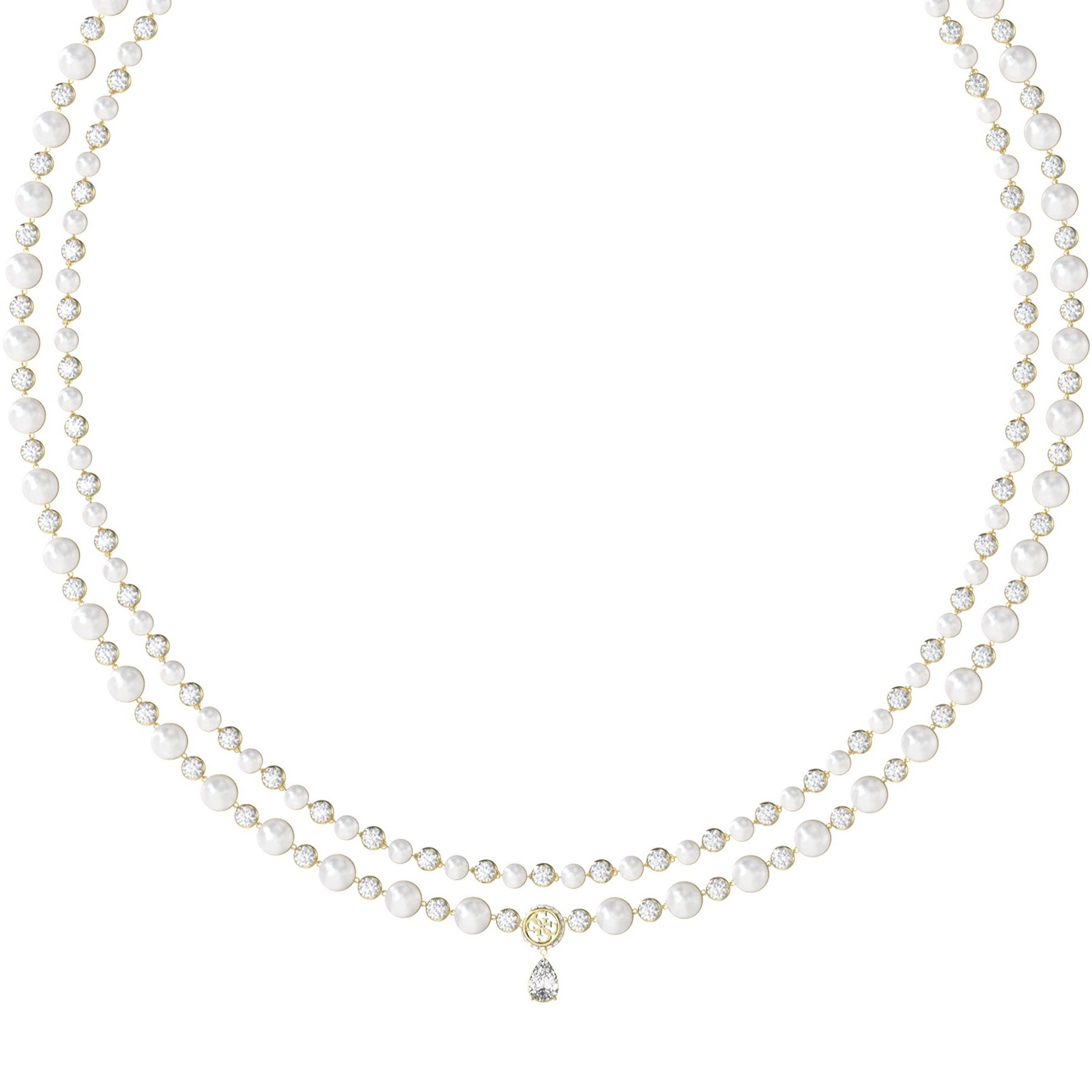 GUESS Jewellery Tiny Pearly Necklace from Gold Plated Stainless Steel with Zircon Stones and Pearls JUBN05576JWYGT/U - 1