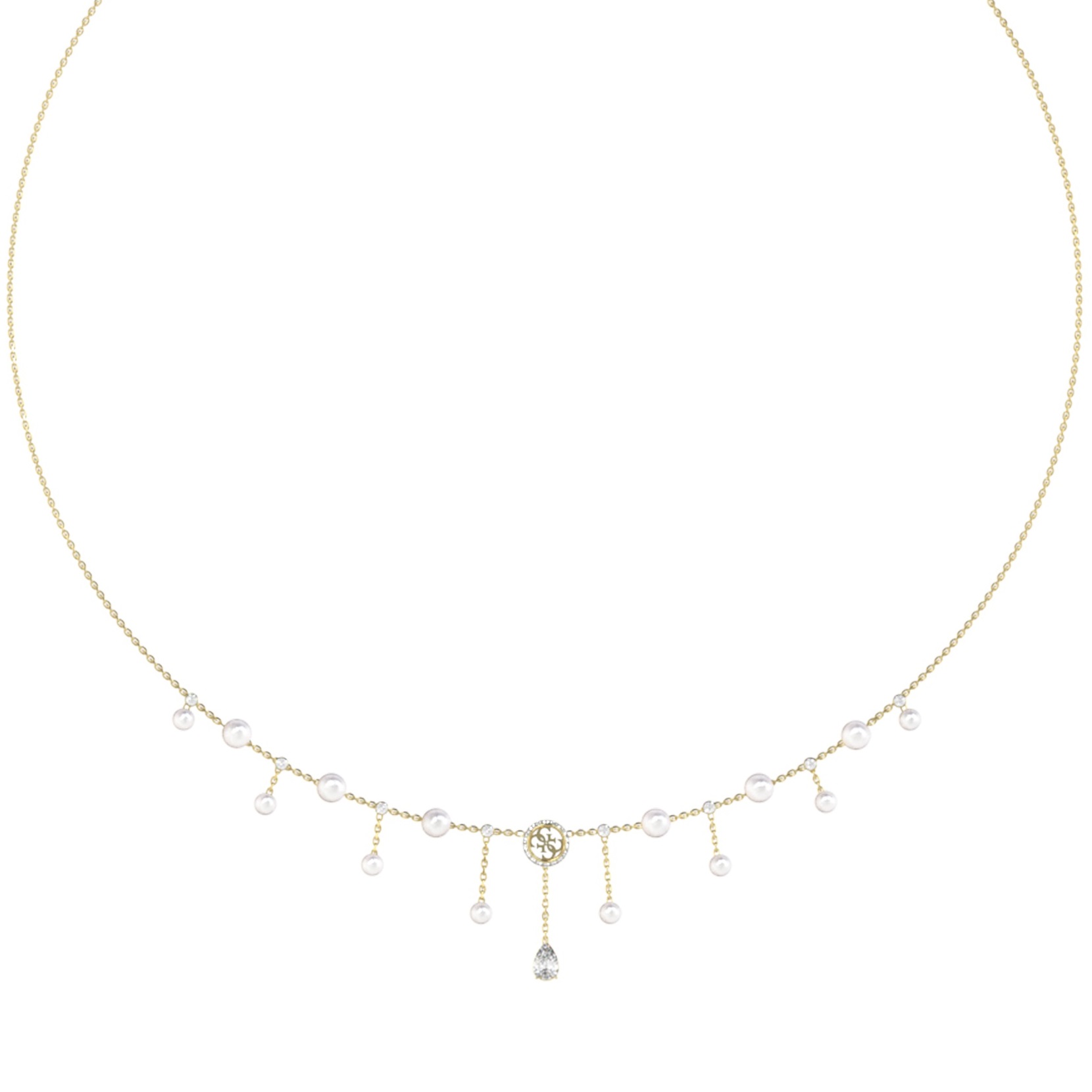 GUESS Jewellery Tiny Pearly Necklace from Gold Plated Stainless Steel with Zircon Stones and Pearls JUBN05580JWYGT/U - 1