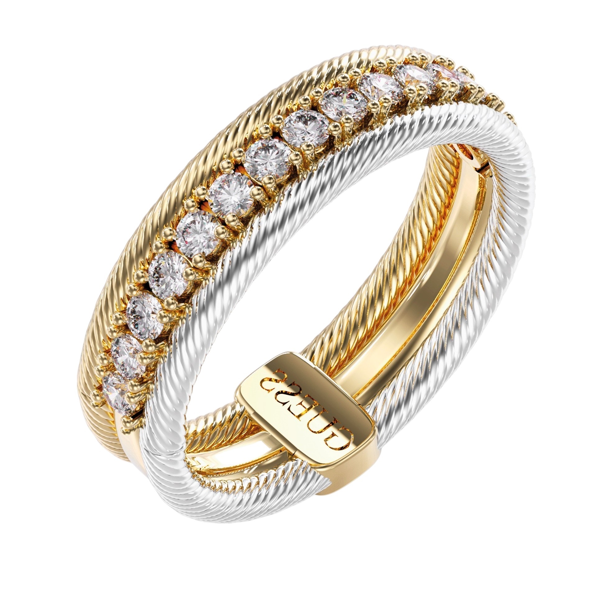 GUESS Kalybe Jewellery Ring from Gold Plated and Platinum Plated Stainless Steel with Zircon Stones JUBR05393JWYGRH54 - 1
