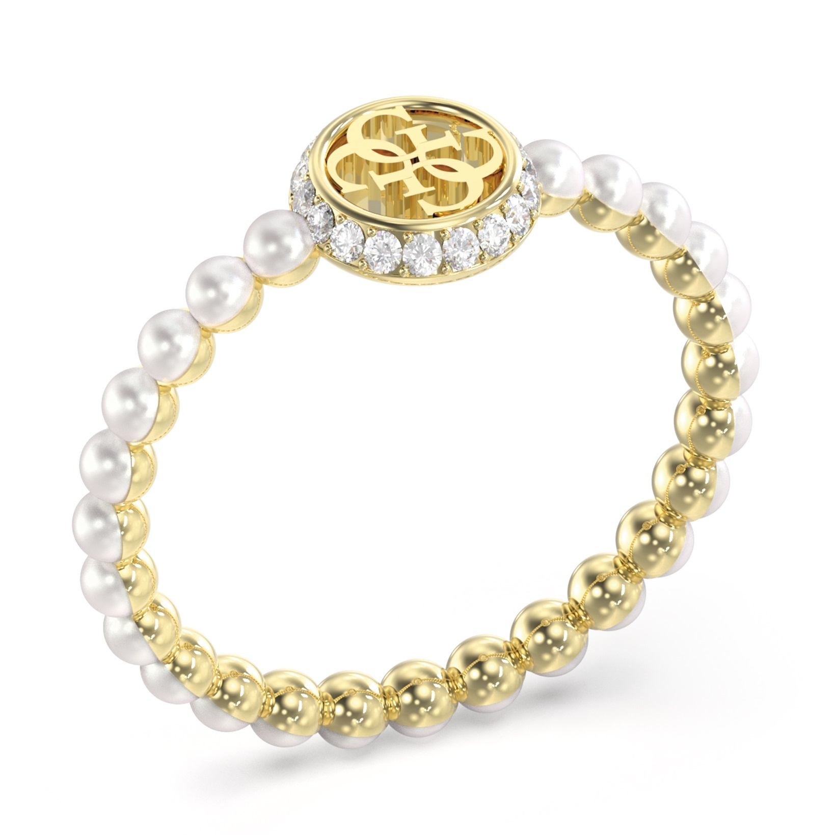 GUESS Tiny Pearly Jewellery Ring from Gold Plated Stainless Steel with Zircon Stones and Pearls JUBR05522JWYG56 - 1