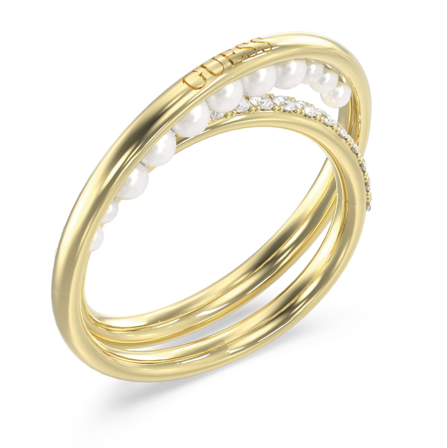 GUESS Tiny Pearly Jewellery Ring from Gold Plated Stainless Steel with Zircon Stones and Pearls JUBR05525JWYG52 - 1
