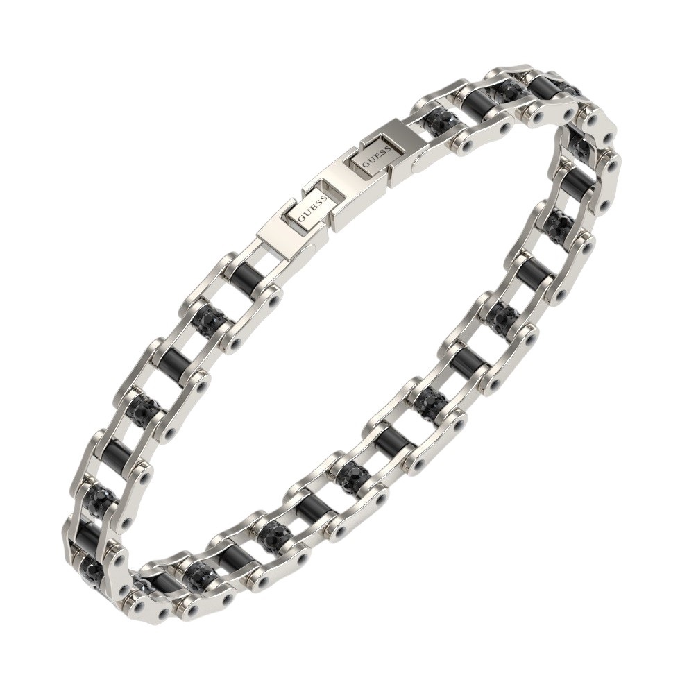 GUESS Jewelry Bracelet for Him Black and Silver Stainless Steel JUMB04410JWSTGMT/U - 
