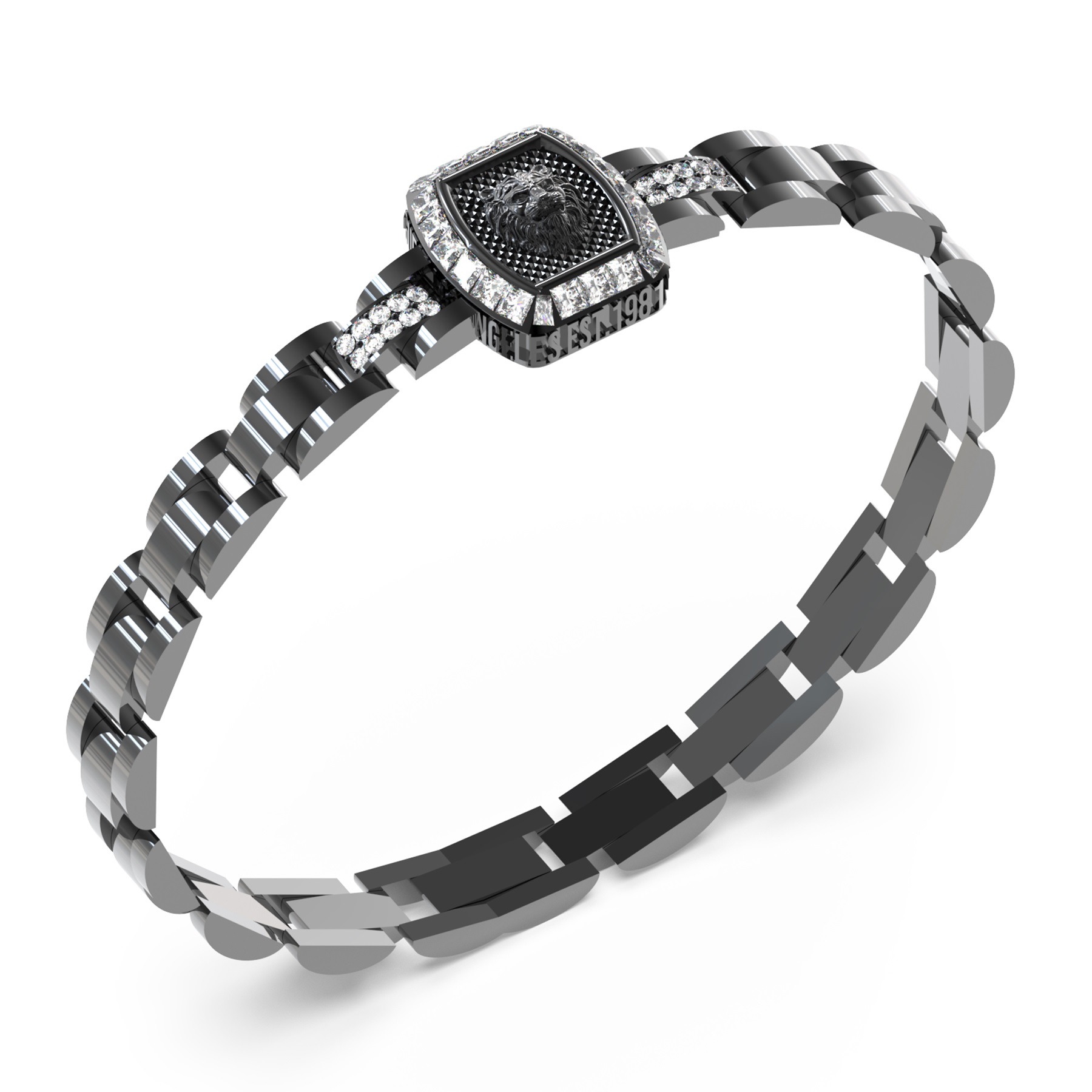 GUESS Jewelry Lion King Bracelet for Him Black Stainless Steel with Zirconn Stones JUMB05003JWBKT/U - 