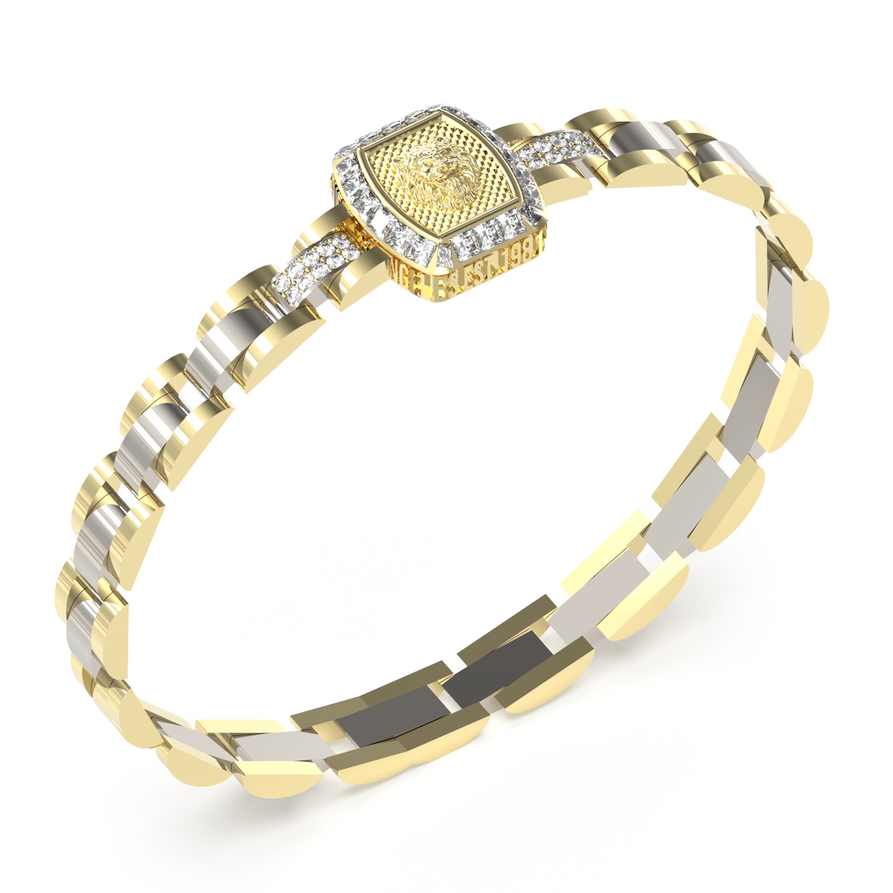GUESS Jewelry Lion King Bracelet for Him Gold-Plated and Platinum-Plated Stainless Steel with Zirconn Stones JUMB05003JWYGSTT/U - 