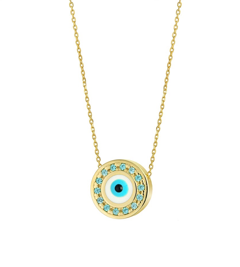 NECKLACE Eye Pendant SENZIO Collection Yellow Gold K14 with Zircon Stones K14-0093.Y - 