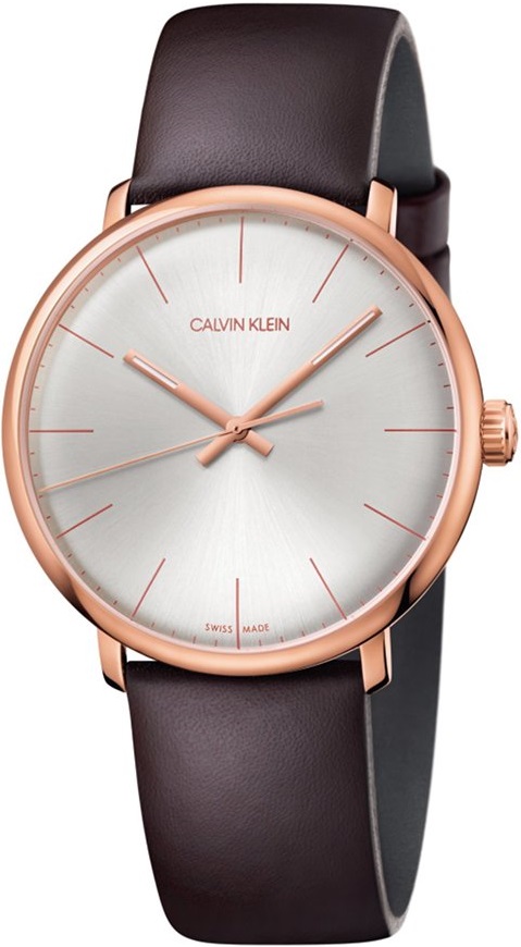 CALVIN KLEIN High Noon Three Hands 40mm Silver Stainless Steel Brown Leather Strap K8M216G6 - 1