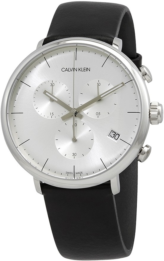 CALVIN KLEIN High Noon Chronograph 43mm Silver Stainless Steel Black Leather Strap K8M271C6 - 