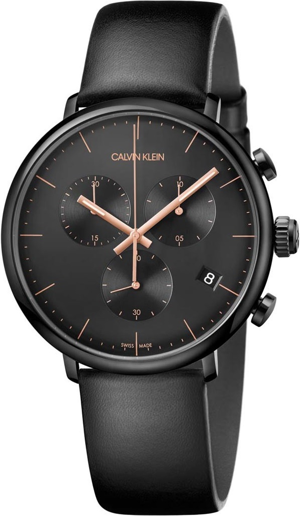CALVIN KLEIN High Noon Chronograph 43mm Black Stainless Steel Black Leather Strap K8M274CB - 1