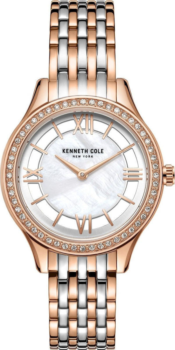 KENNETH COLE New York Three Hands 34mm Two Tone Rose Gold & Silver Stainless Steel Bracelet KC50988003 - 