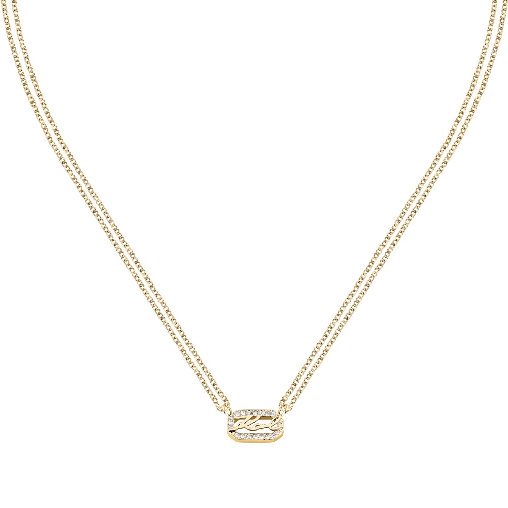 KARL LAGERFELD Crystals Necklace from Gold-Plated Stainless Steel with Zircon Stones KLAYC12 - 