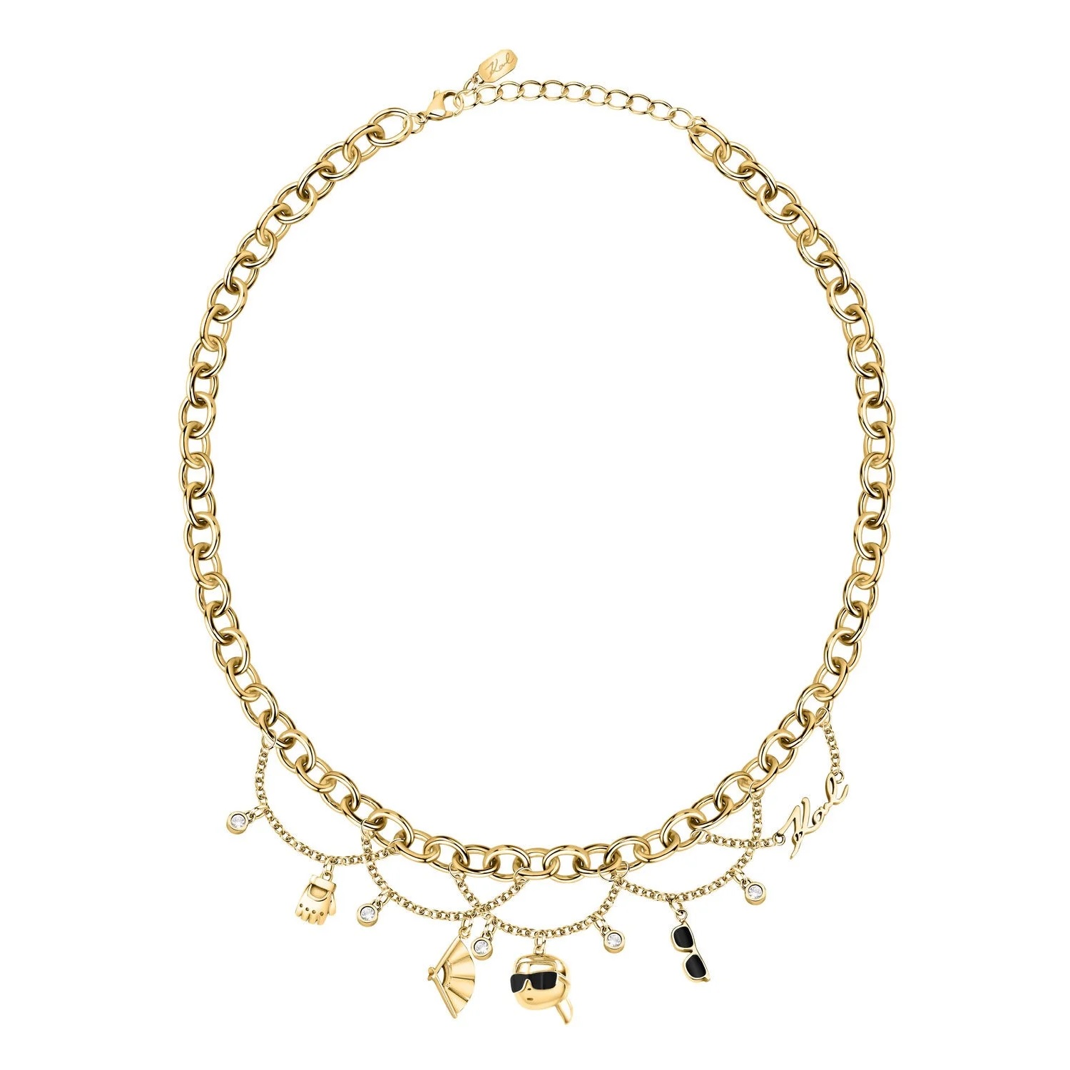 KARL LAGERFELD Charms Necklace from Gold-Plated Stainless Steel with Zircon Stones KLAYD01 - 