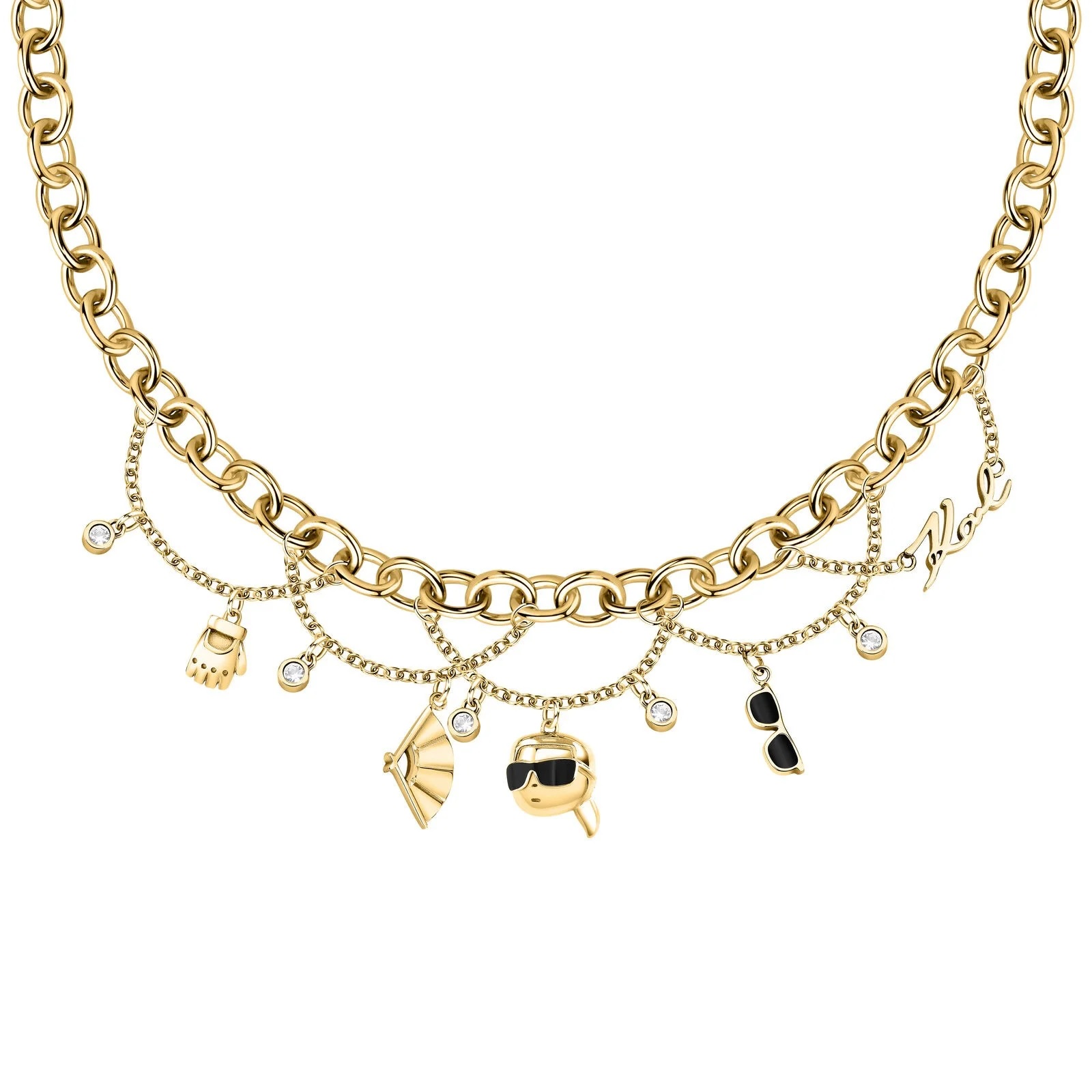 KARL LAGERFELD Charms Necklace from Gold-Plated Stainless Steel with Zircon Stones KLAYD01 - 