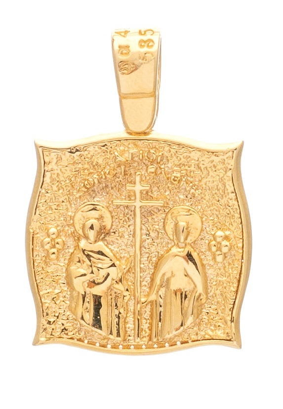 ΚΩΝΣΤΑΝΤΙΝΑΤΟ Βυζαντινό Διπλής Όψης SENZIO Collection από Κ14 Κίτρινο Χρυσό με Ζιργκόν KN032 - 2