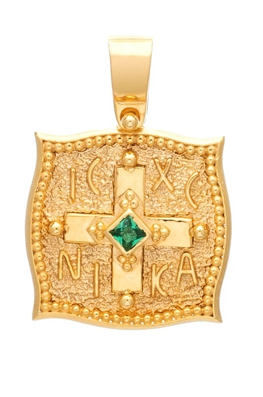 ΚΩΝΣΤΑΝΤΙΝΑΤΟ Βυζαντινό Διπλής Όψης SENZIO Collection από Κ14 Κίτρινο Χρυσό με Ζιργκόν KN032 - 1