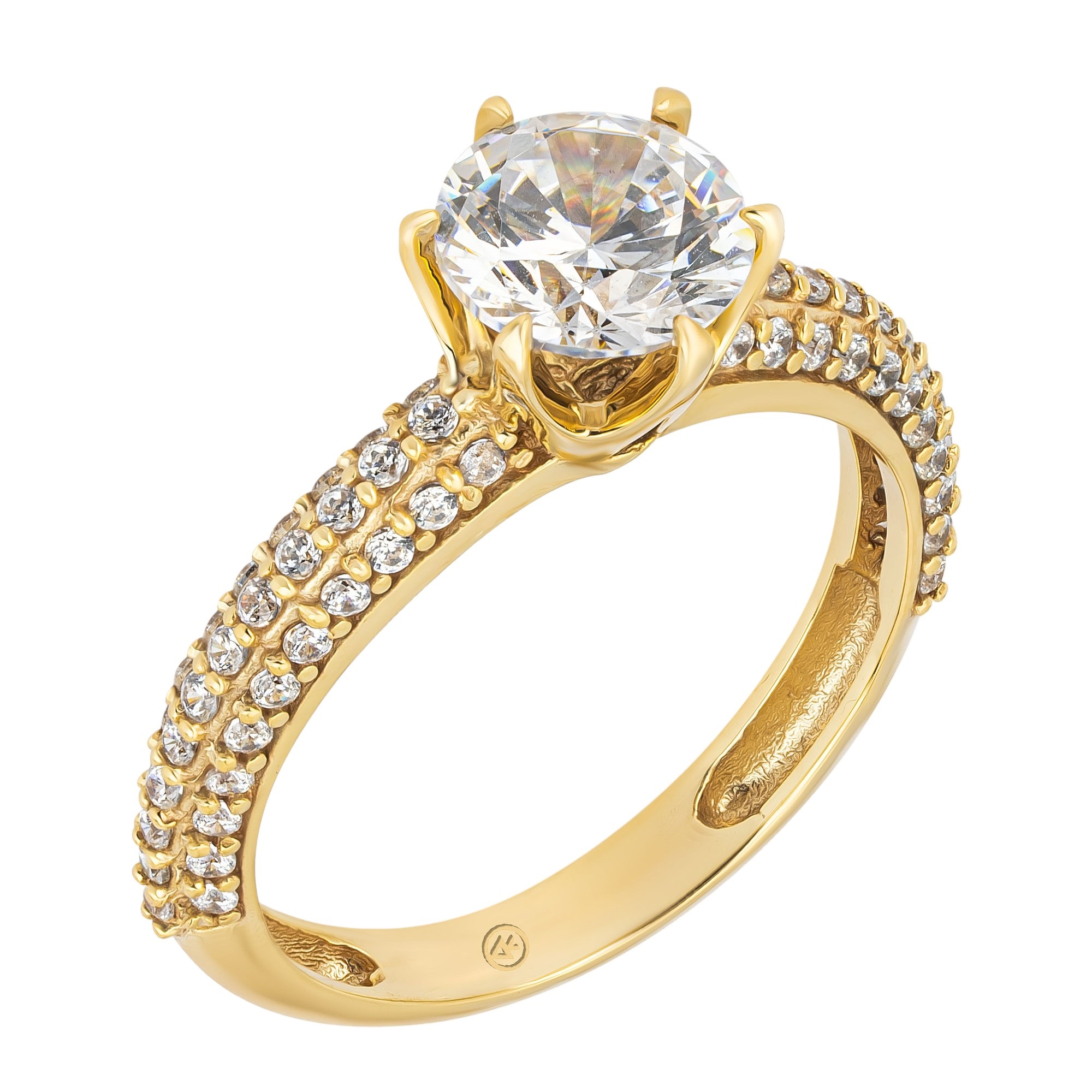 RING Solittaire K14 Yellow Gold with Zircon Stones ER032Y - 