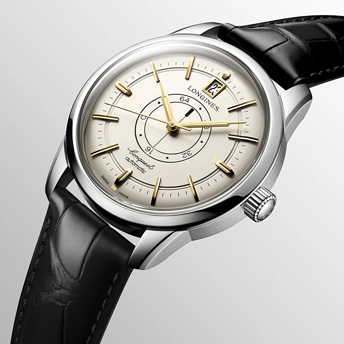 LONGINES Conquest Heritage Power Reserve Beige Dial 38mm Silver Stainless Steel Black Leather Strap L16484782 - 3