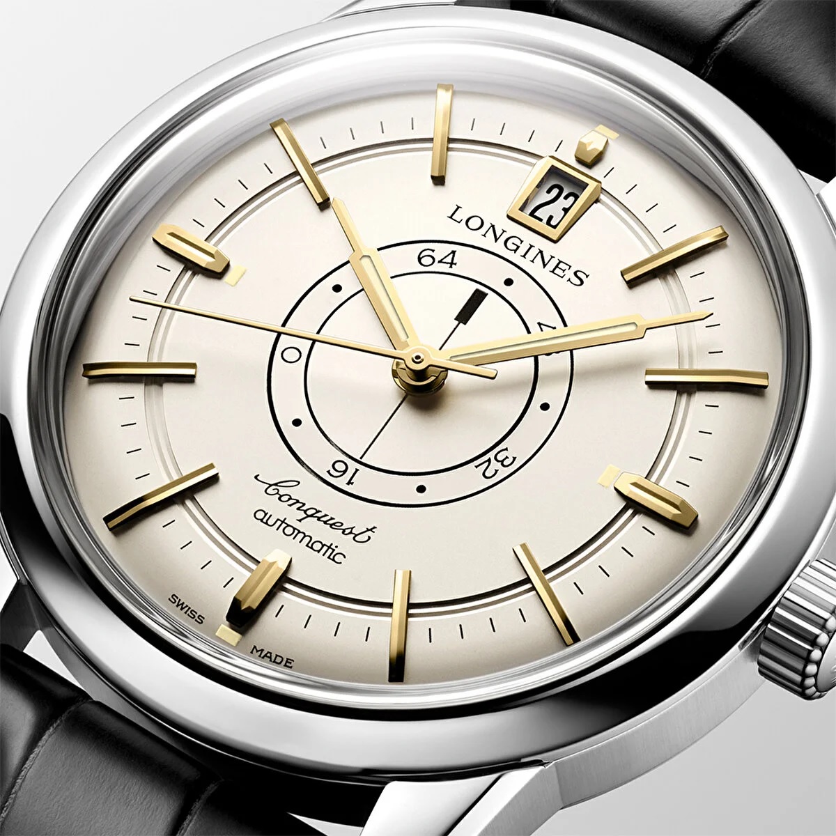 LONGINES Conquest Heritage Power Reserve Beige Dial 38mm Silver Stainless Steel Black Leather Strap L16484782 - 2