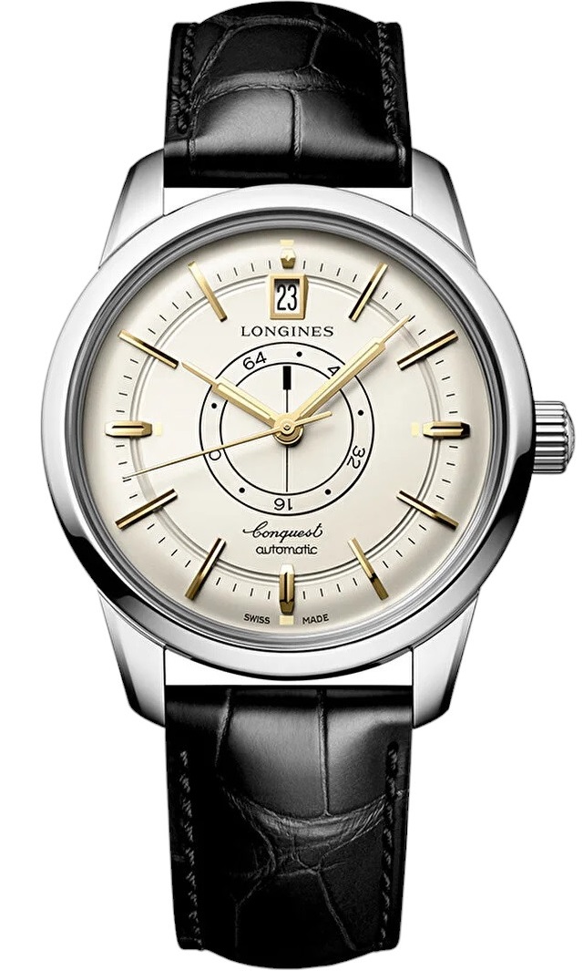 LONGINES Conquest Heritage Power Reserve Beige Dial 38mm Silver Stainless Steel Black Leather Strap L16484782 - 1