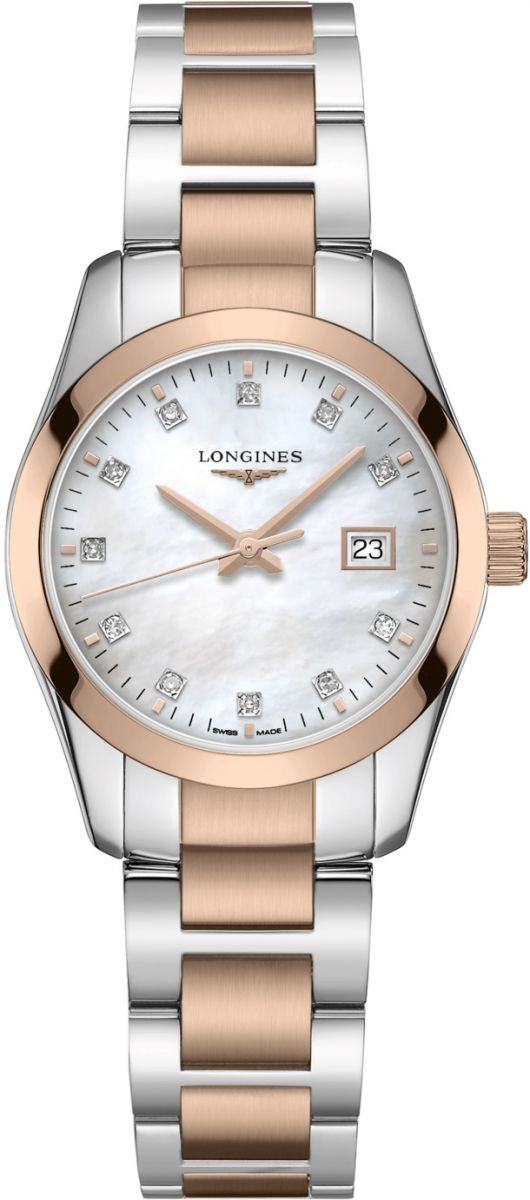 LONGINES Conquest Classic Diamonds 29.5mm Two Tone Rose Gold & Silver Stainless Steel Bracelet L22863877 - 1
