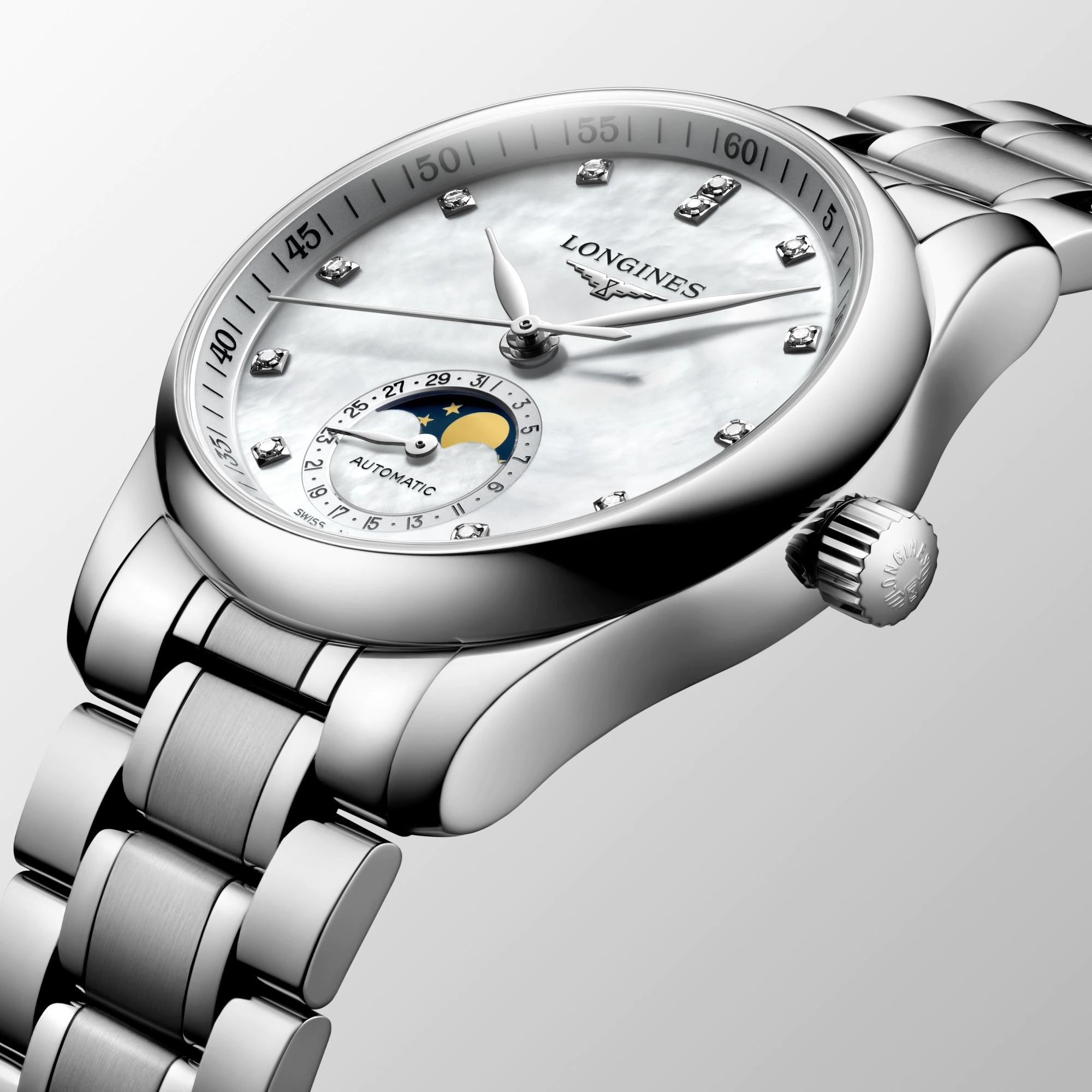 LONGINES Master Collection Lady's Moon Face 34mm Silver Stainless Steel Bracelet L24094876 - 3