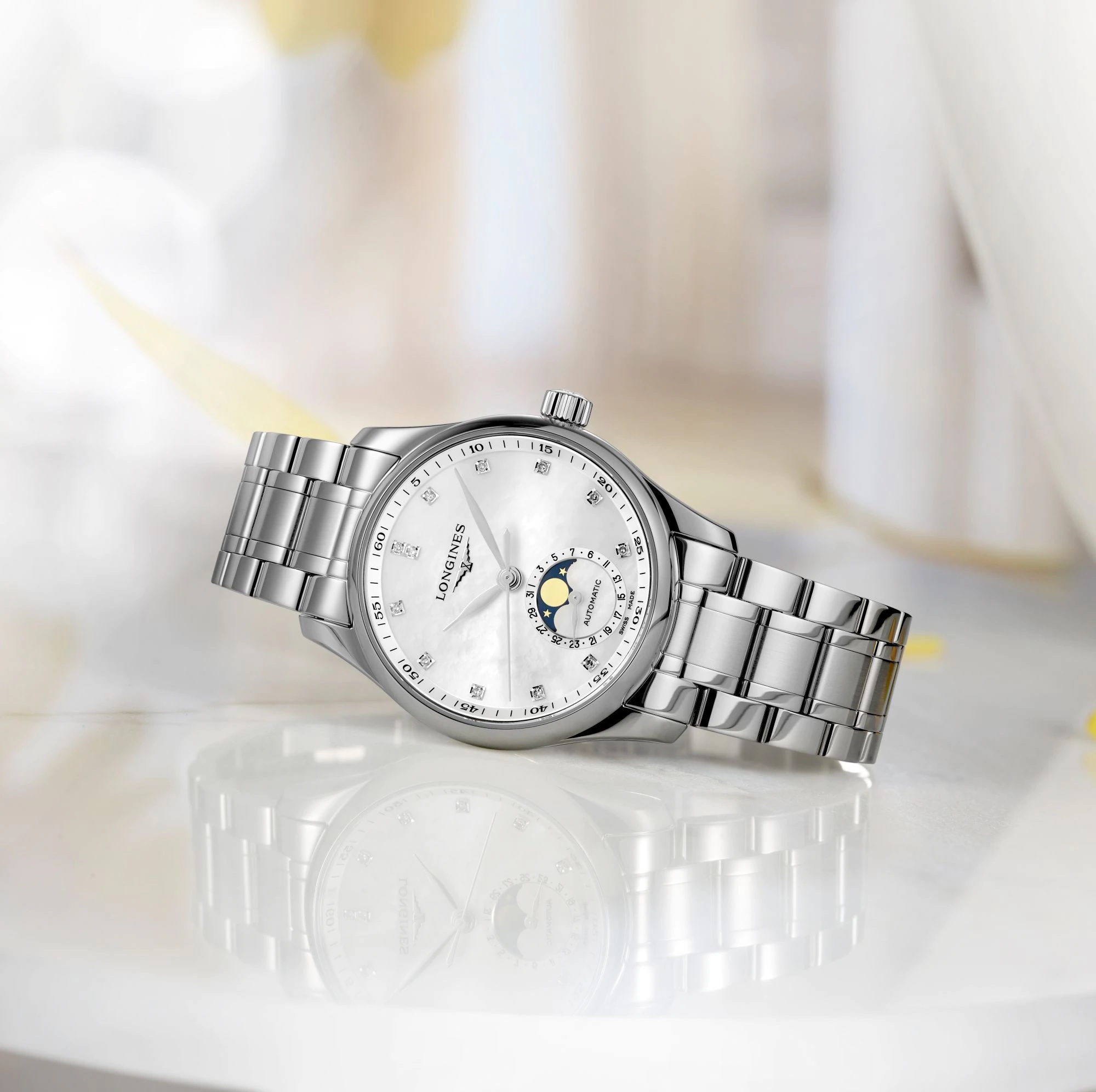 LONGINES Master Collection Lady's Moon Face 34mm Silver Stainless Steel Bracelet L24094876 - 5