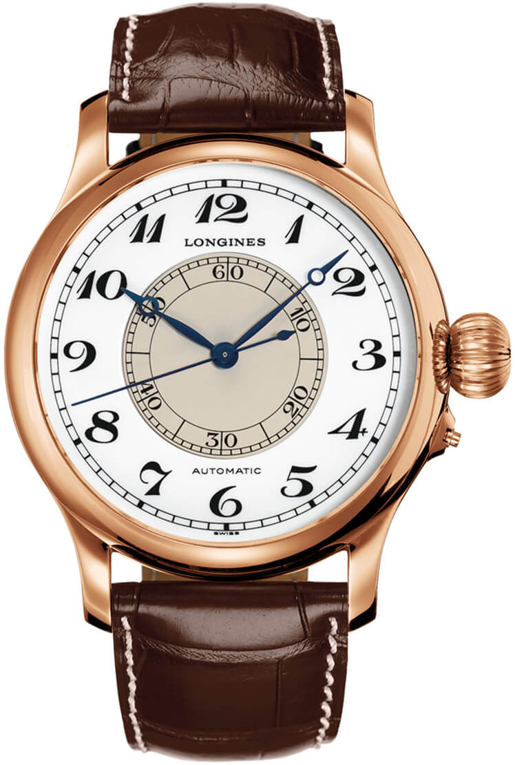 LONGINES Heritage Avigation Weems Second-Setting Automatic Three Hands 47.5mm Solid Rose Gold 18k Brown Leather Strap L27138130 - 