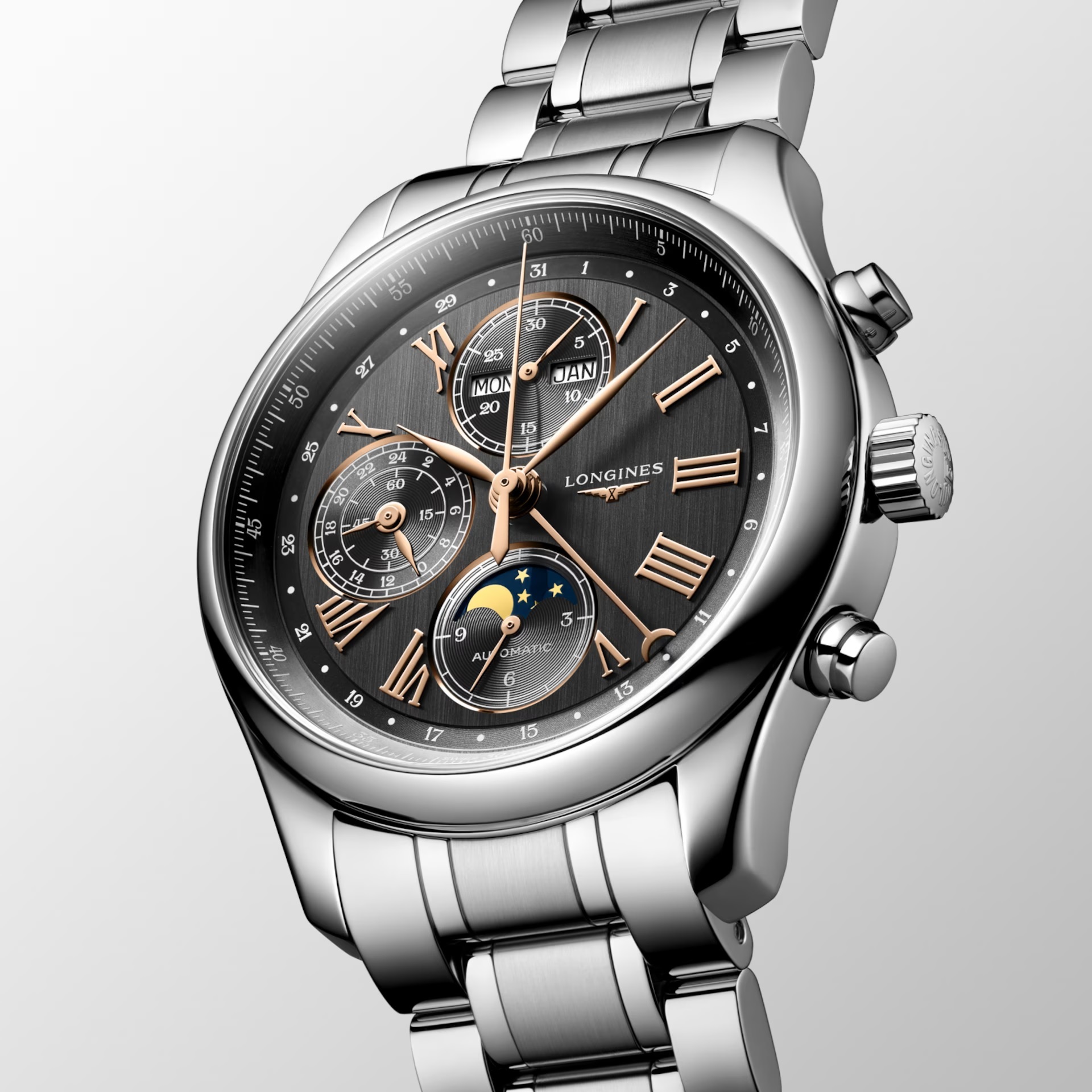 LONGINES Master Collection Chronograph Moon Face Grey Dial 42mm Silver Stainless Steel Bracelet L27734616 - 3