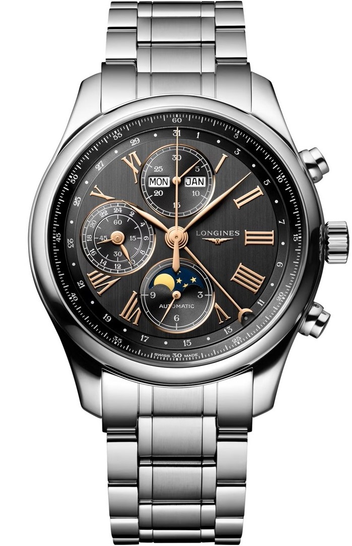 LONGINES Master Collection Chronograph Moon Face Grey Dial 42mm Silver Stainless Steel Bracelet L27734616 - 