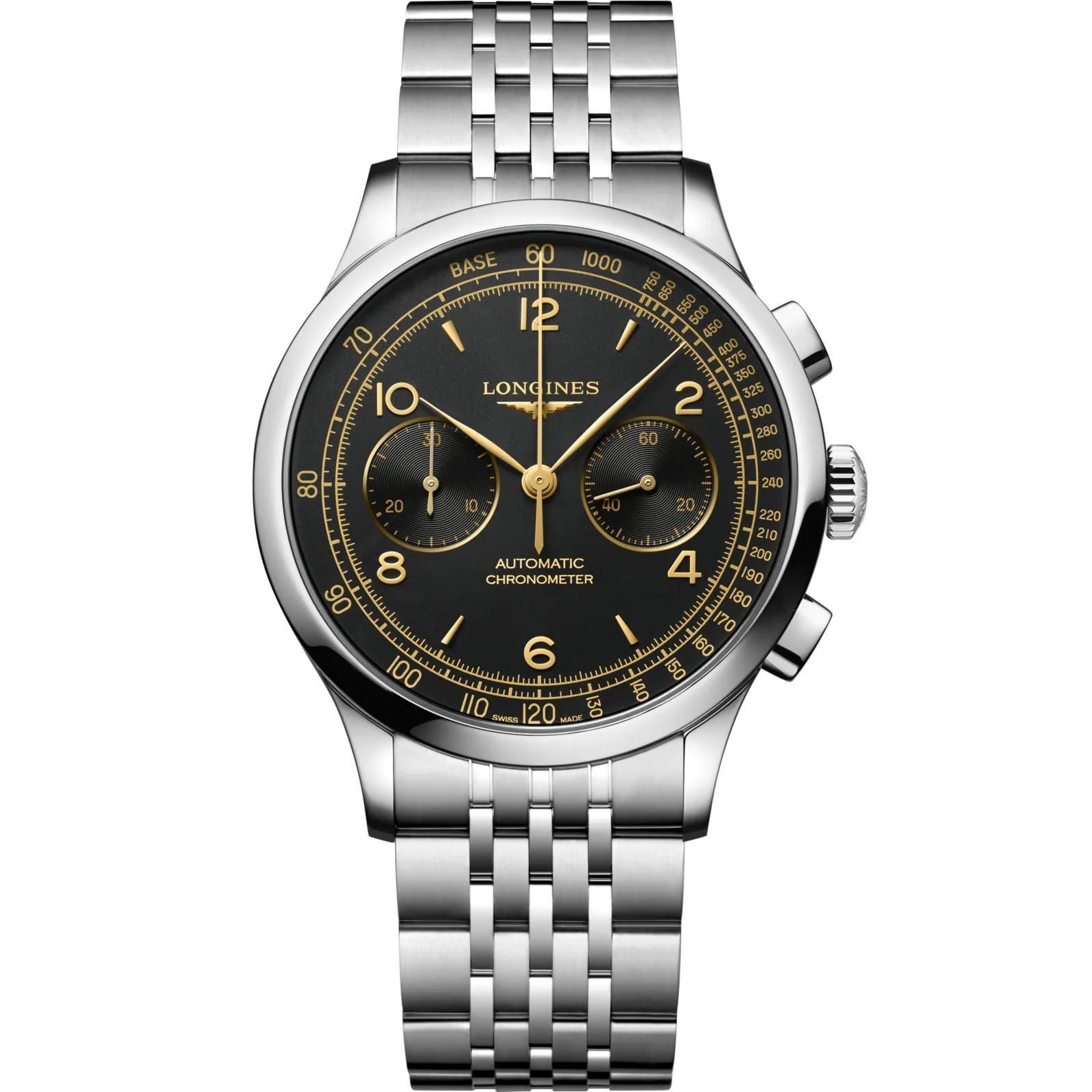 LONGINES Record Chronograph Automatic COSC Certified Black Dial 40mm Silver Stainless Steel Bracelet L29214566 - 