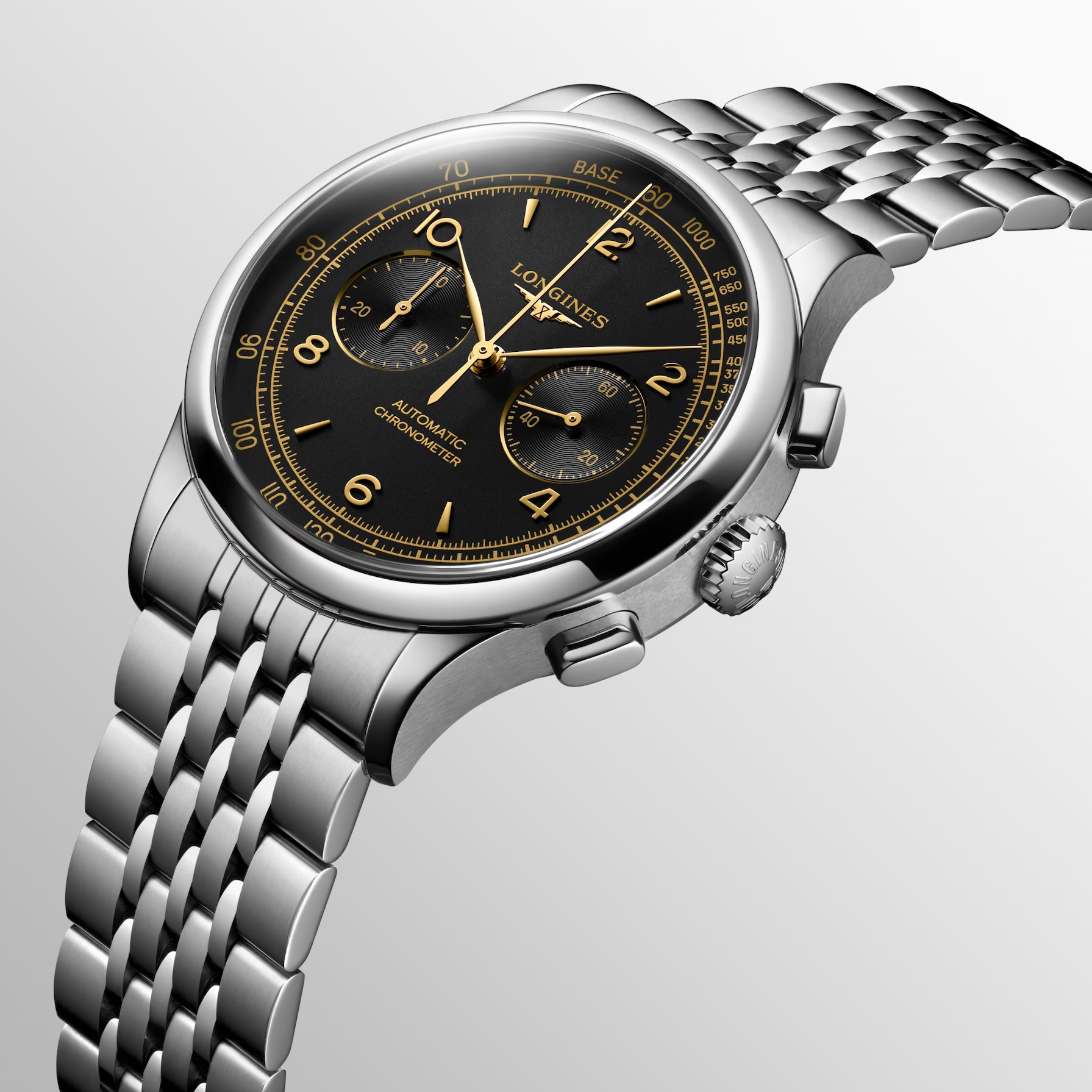 LONGINES Record Chronograph Automatic COSC Certified Black Dial 40mm Silver Stainless Steel Bracelet L29214566 - 