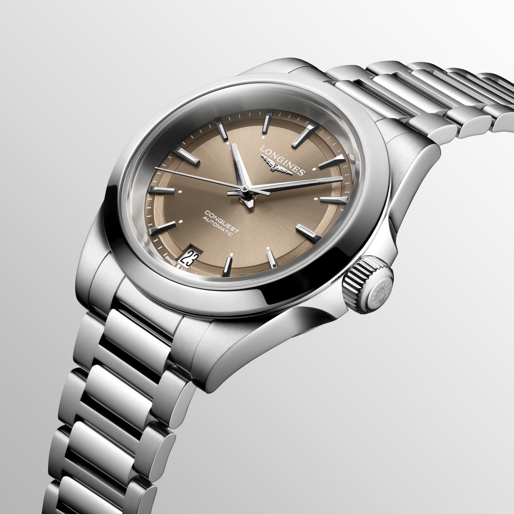 LONGINES Conquest Automatic Sunray Brown Dial 34mm Silver Stainless Steel Bracelet L34304626 - 3