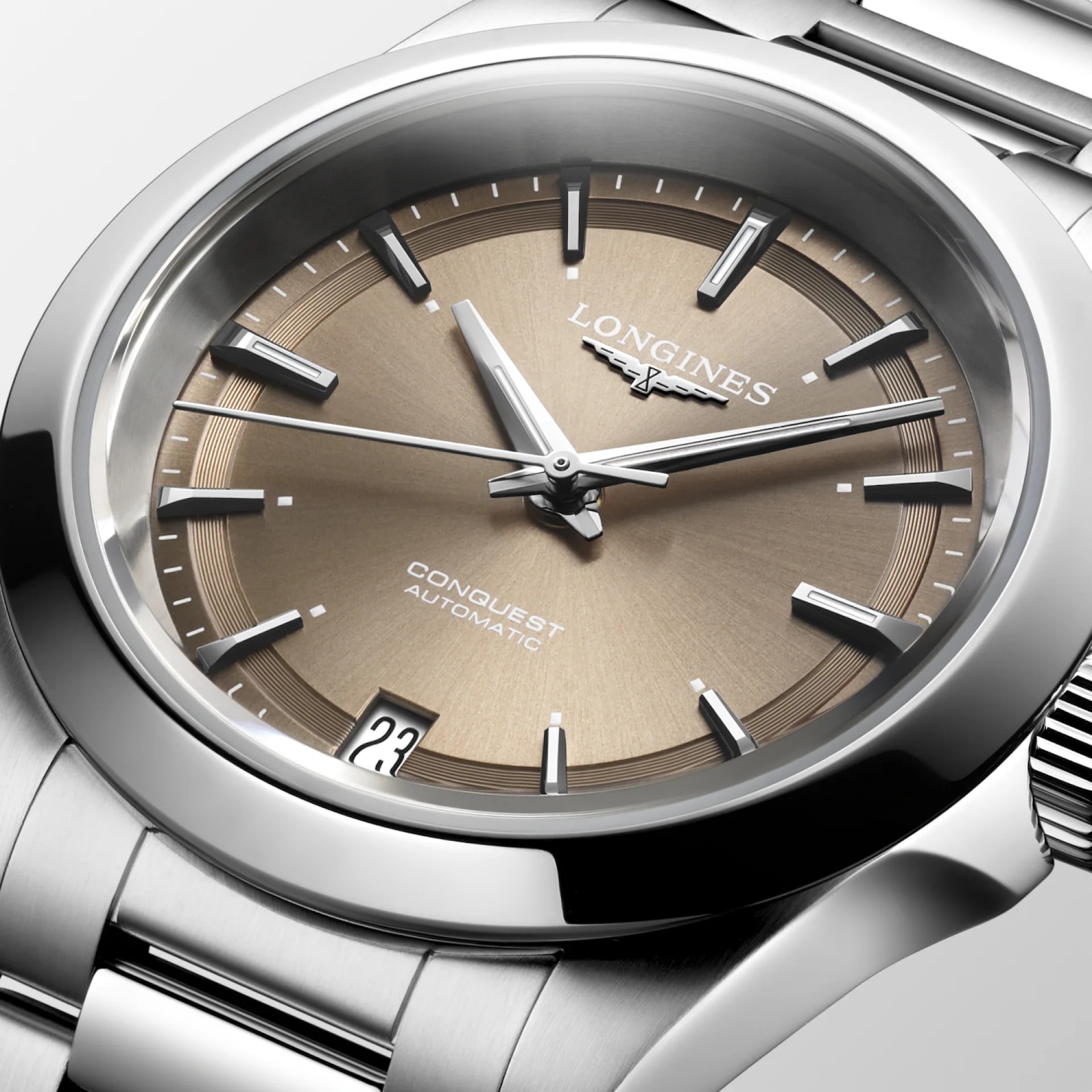 LONGINES Conquest Automatic Sunray Brown Dial 34mm Silver Stainless Steel Bracelet L34304626 - 